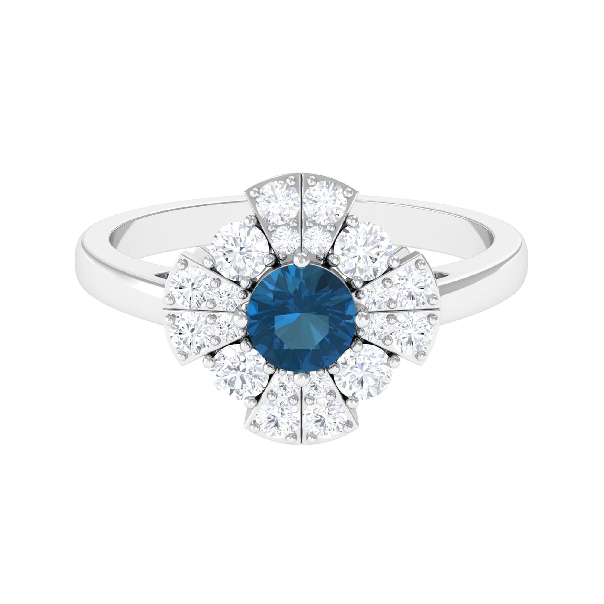 London Blue Topaz Floral Engagement Ring with Diamond