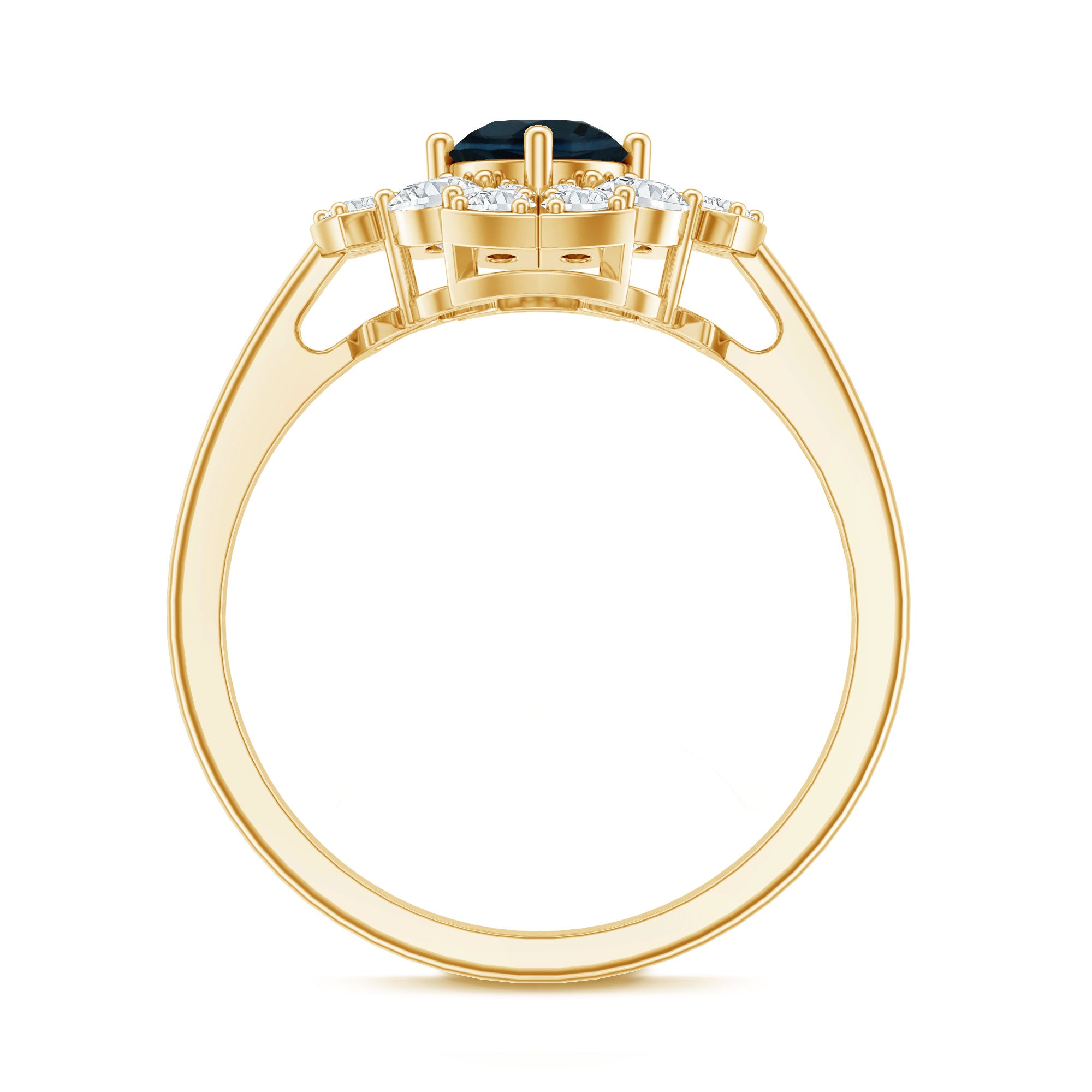 Rosec Jewels-London Blue Topaz Floral Engagement Ring with Diamond