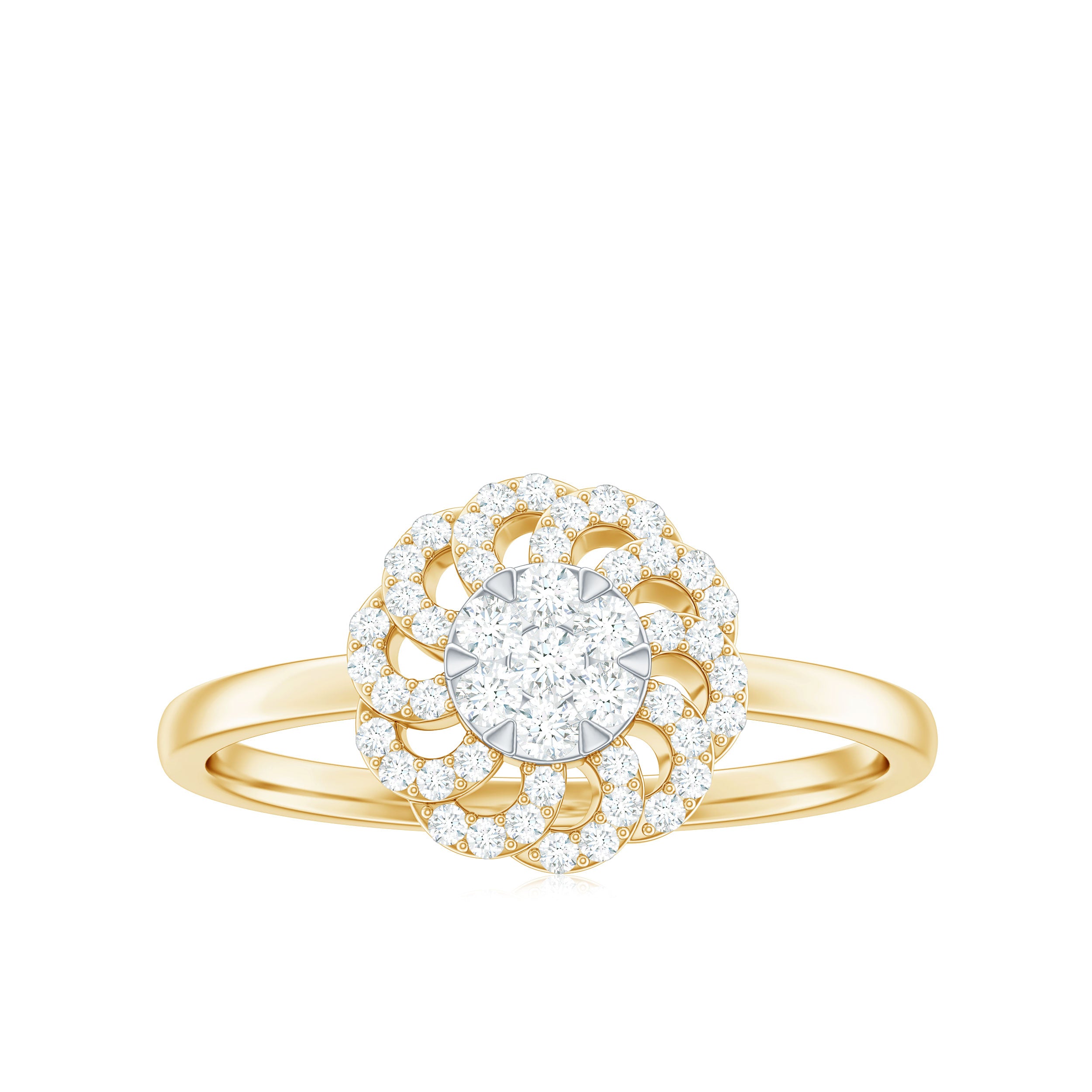 Certified Natural Diamond Flower Engagement Ring in Illusion Set Natural - ( HI-SI ) - Rosec Jewels