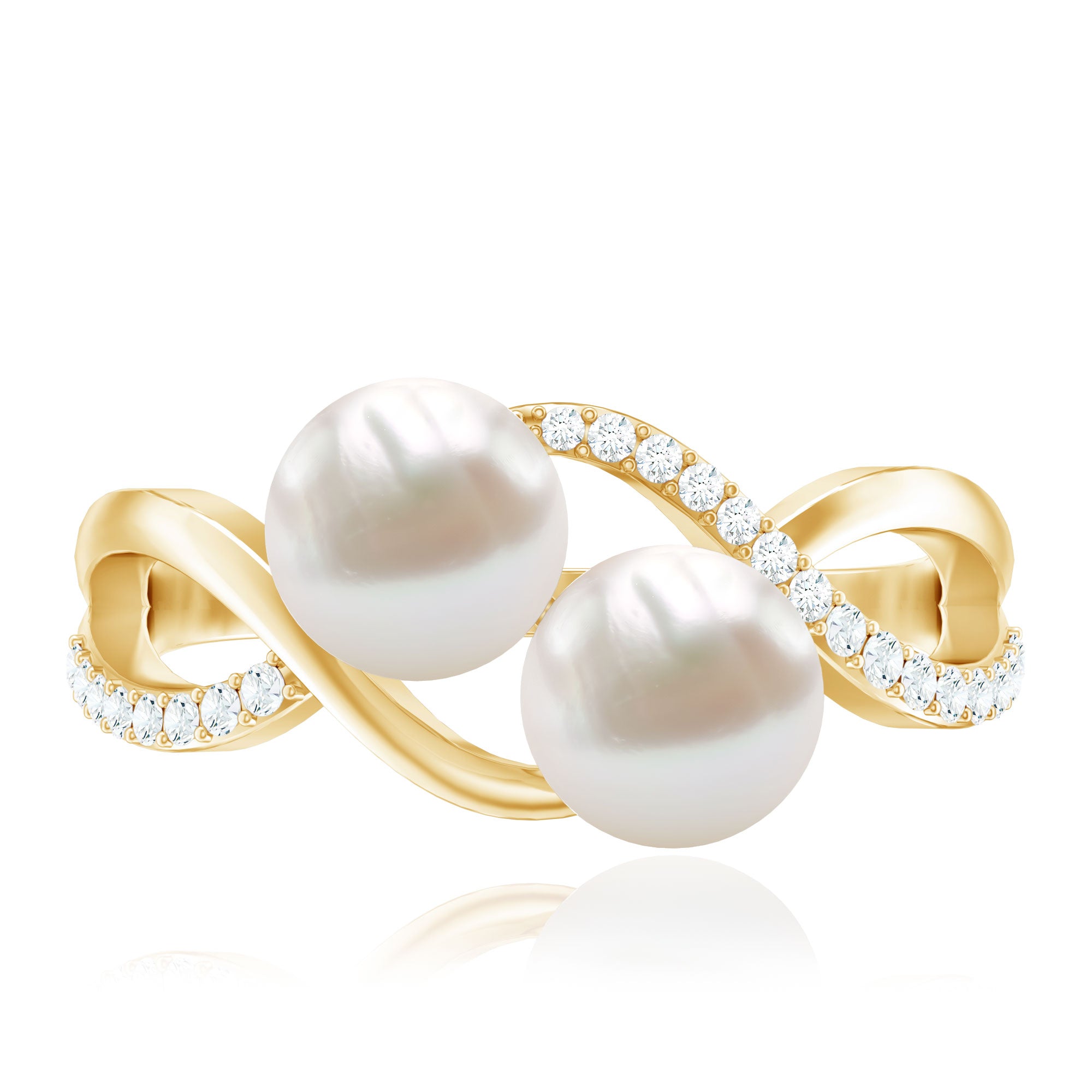 Rosec Jewels-Cultured Freshwater Pearl Toi Et Moi Engagement Ring with Diamond