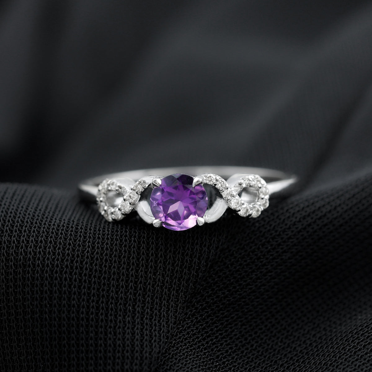 Natural Amethyst Engagement Ring with Diamond Infinity Knot AAA - Rosec Jewels