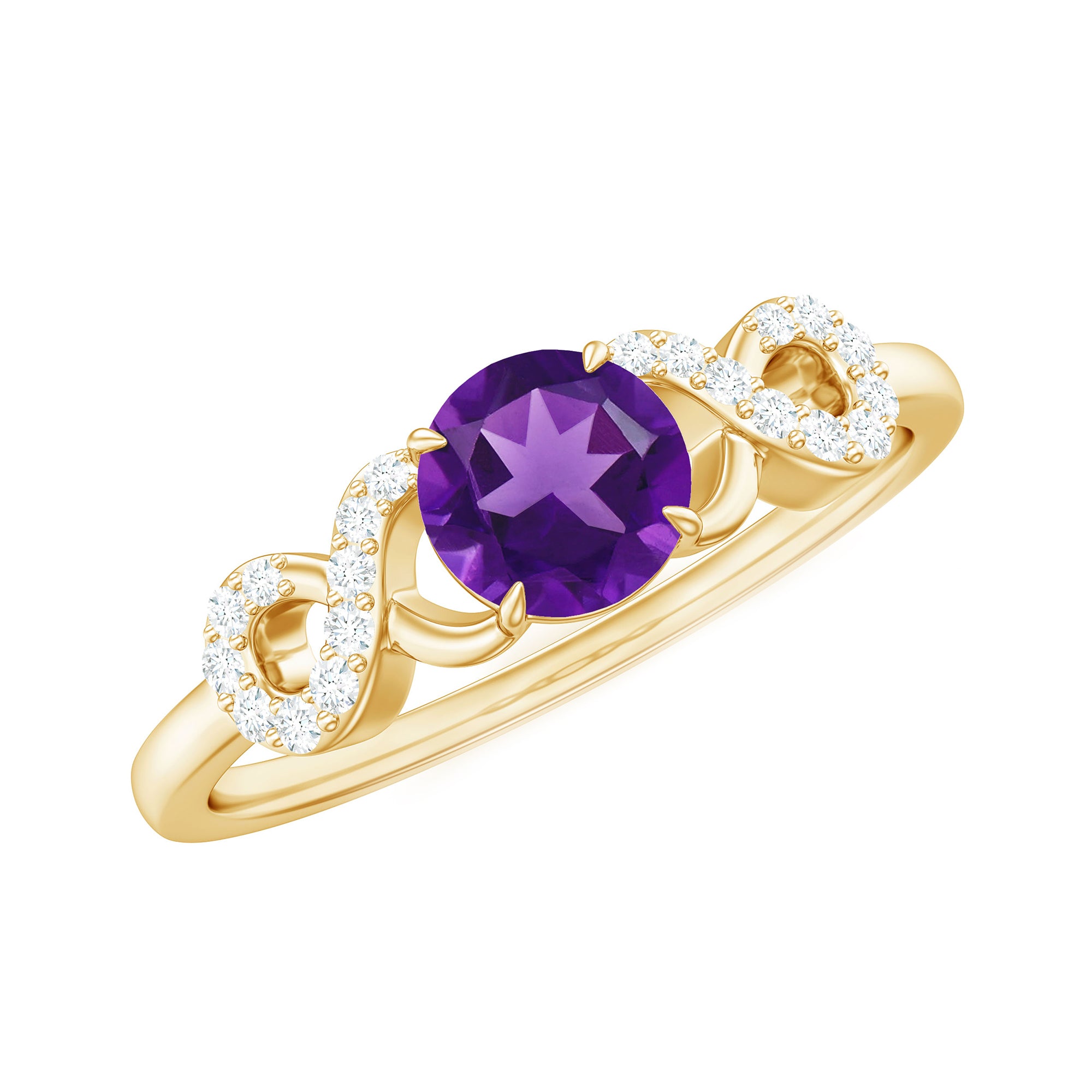 Natural Amethyst Engagement Ring with Diamond Infinity Knot AAA - Rosec Jewels