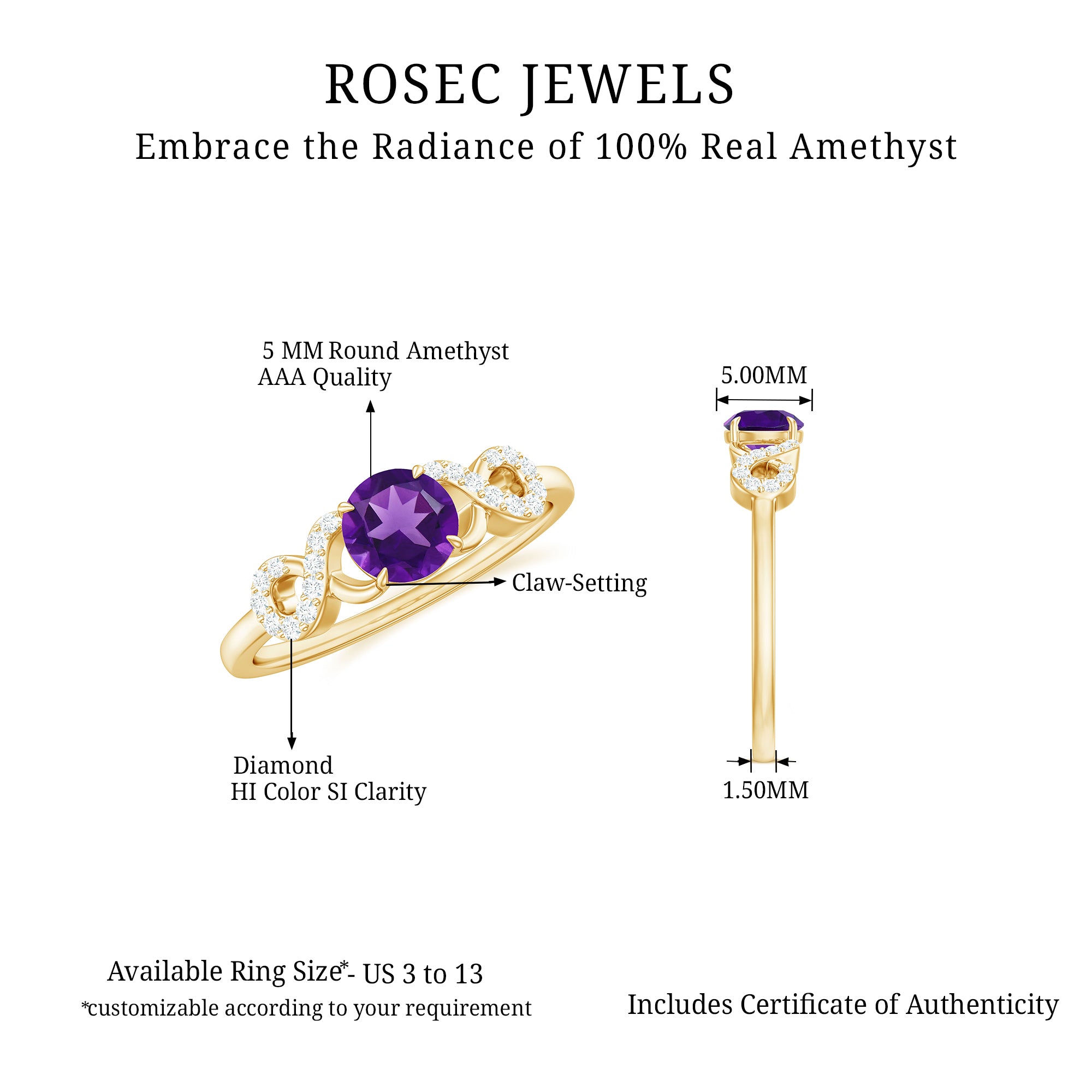 Rosec Jewels-Natural Amethyst Engagement Ring with Diamond Infinity Knot