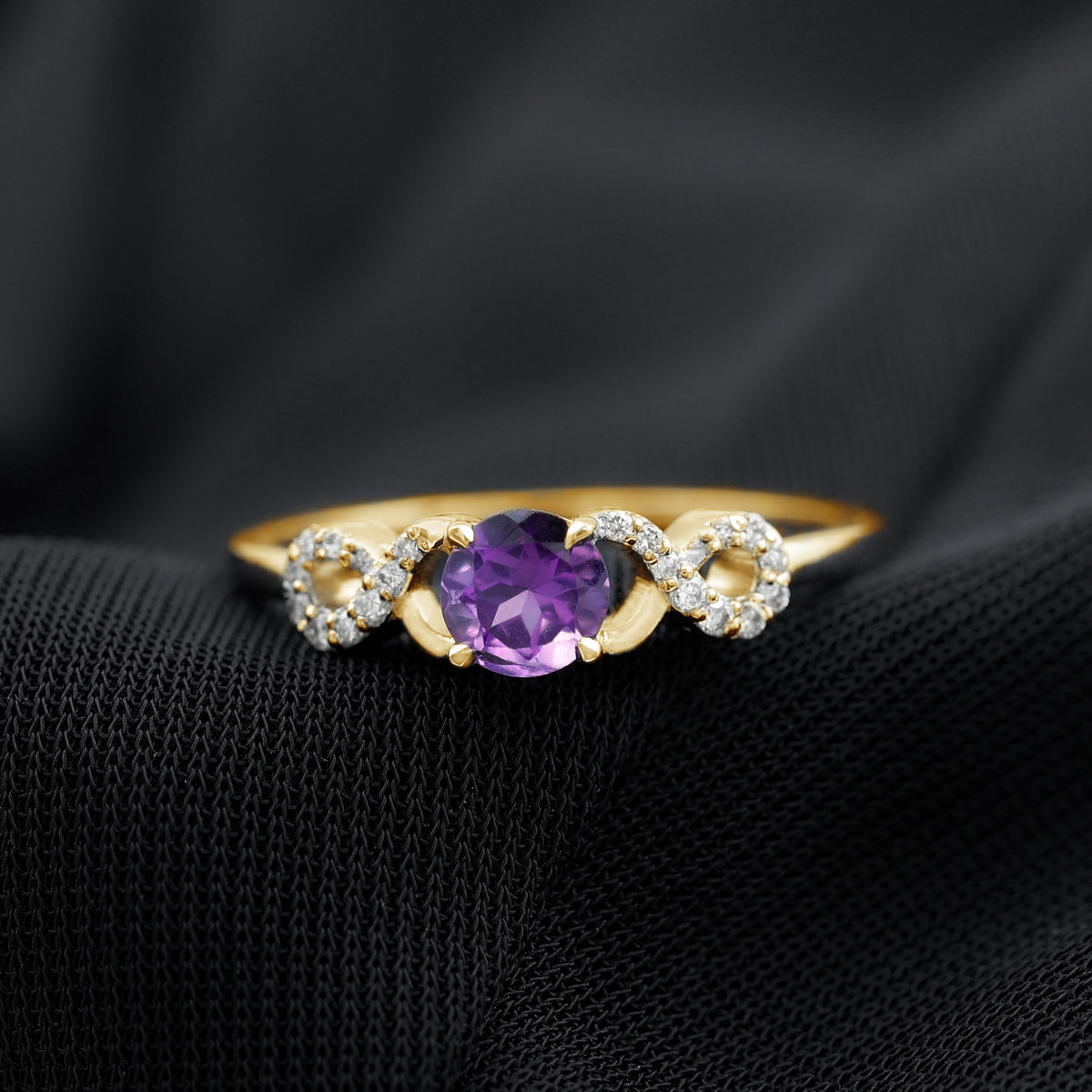 Natural Amethyst Engagement Ring with Diamond Infinity Knot AAA - Rosec Jewels
