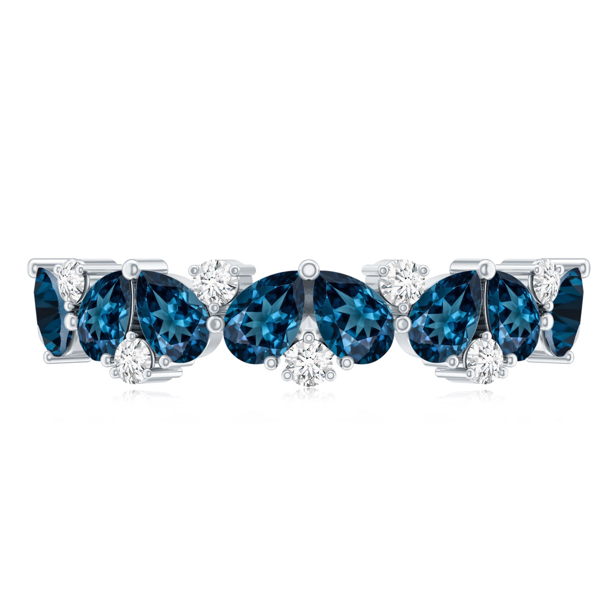 Pear Shape London Blue Topaz Half Eternity Band with Lab Made Diamond AAA - Rosec Jewels