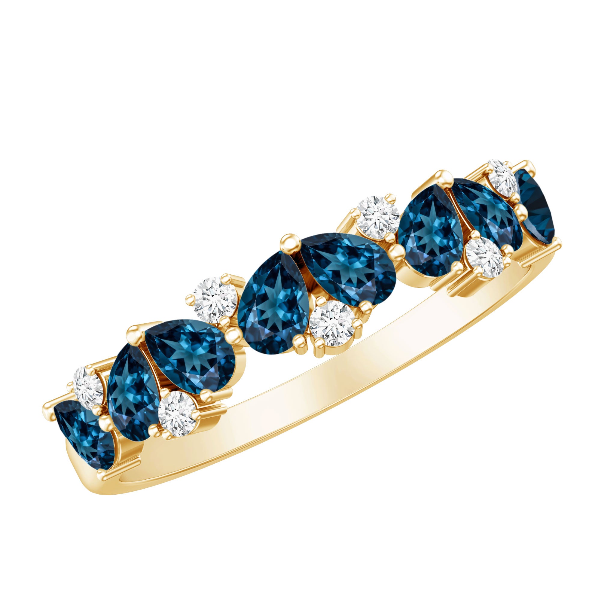 Pear Shape London Blue Topaz Half Eternity Band with Lab Made Diamond AAA - Rosec Jewels