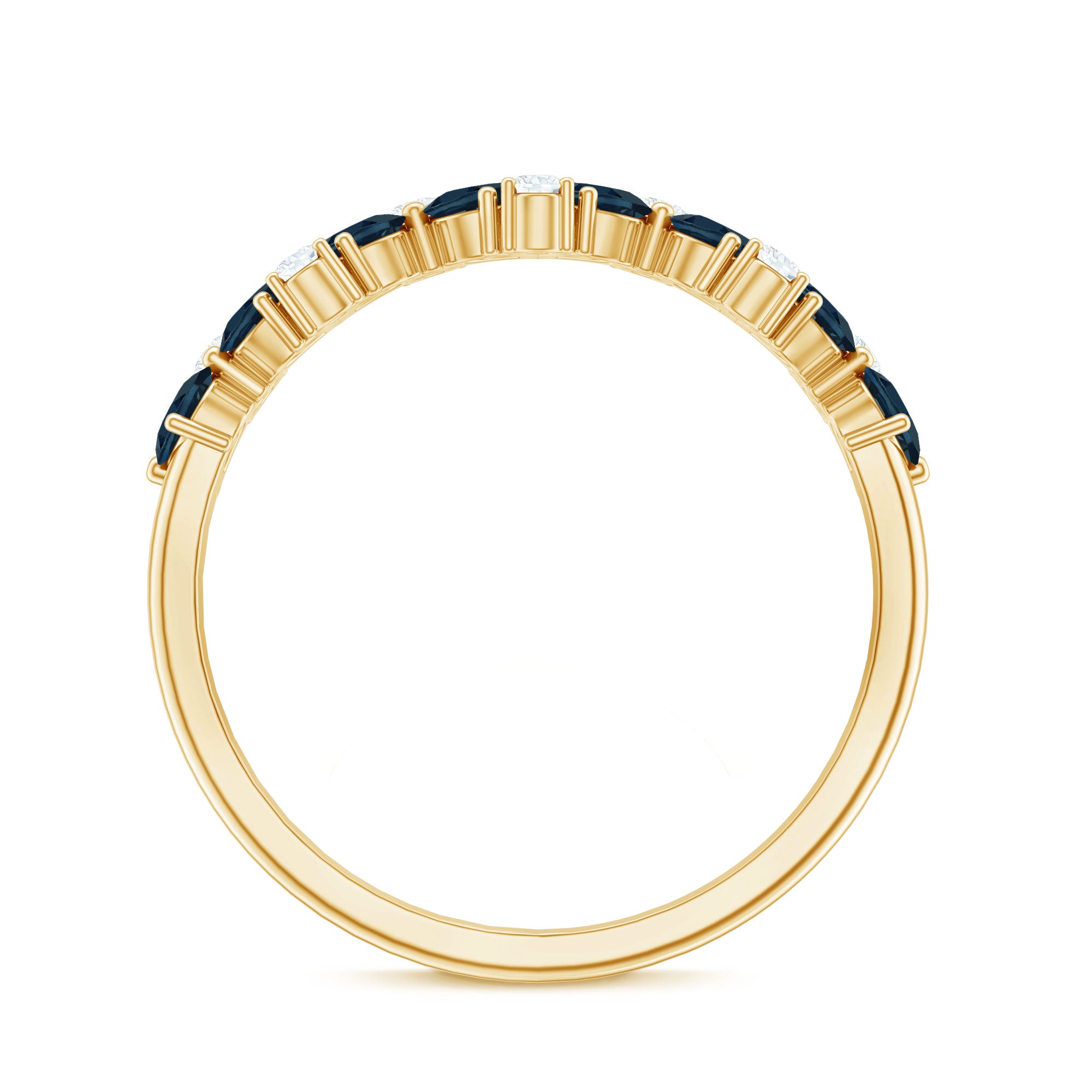 Rosec Jewels-Pear Shape London Blue Topaz Half Eternity Band with Lab Made Diamond