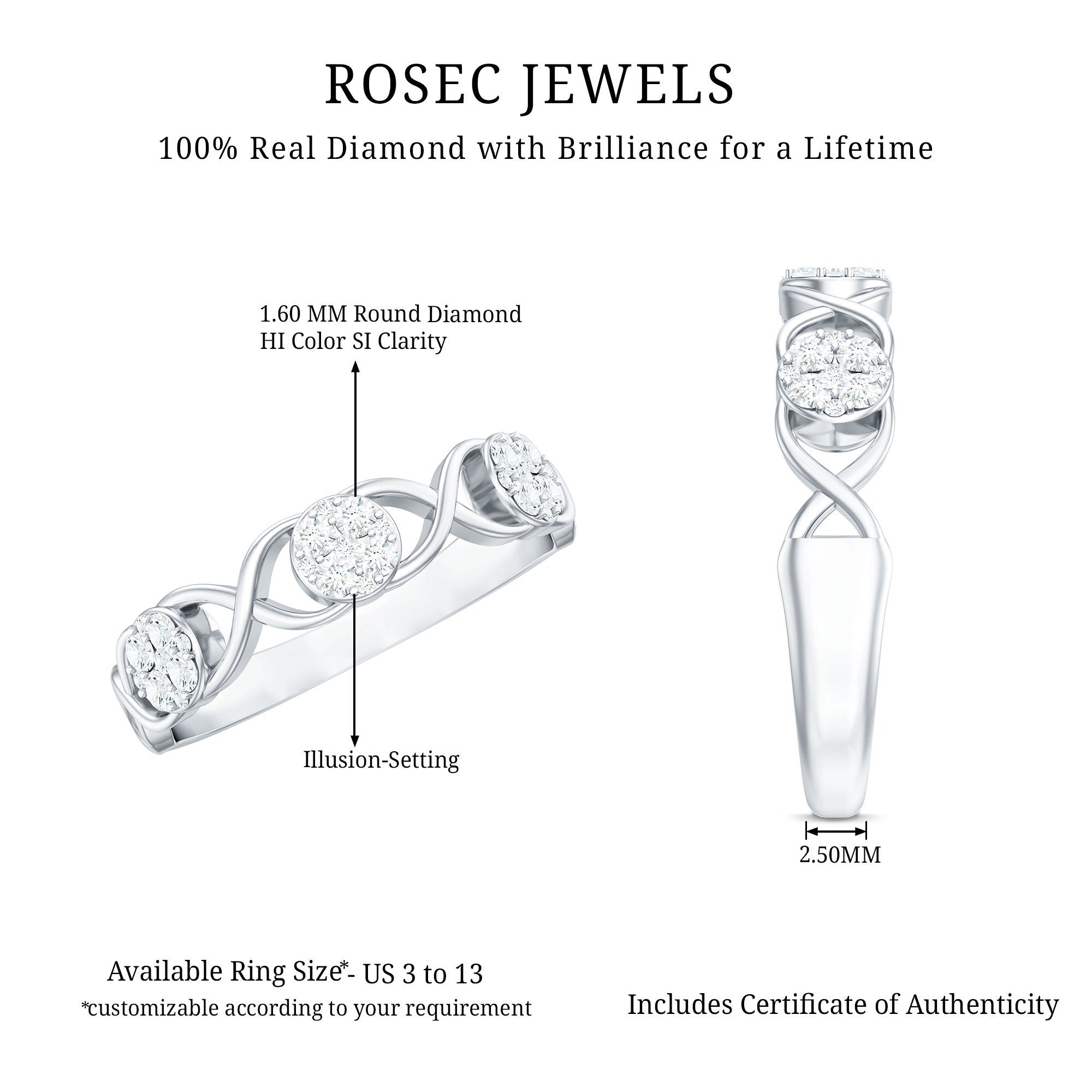 Rosec Jewels-Natural Diamond Infinity Band Ring with Certificate
