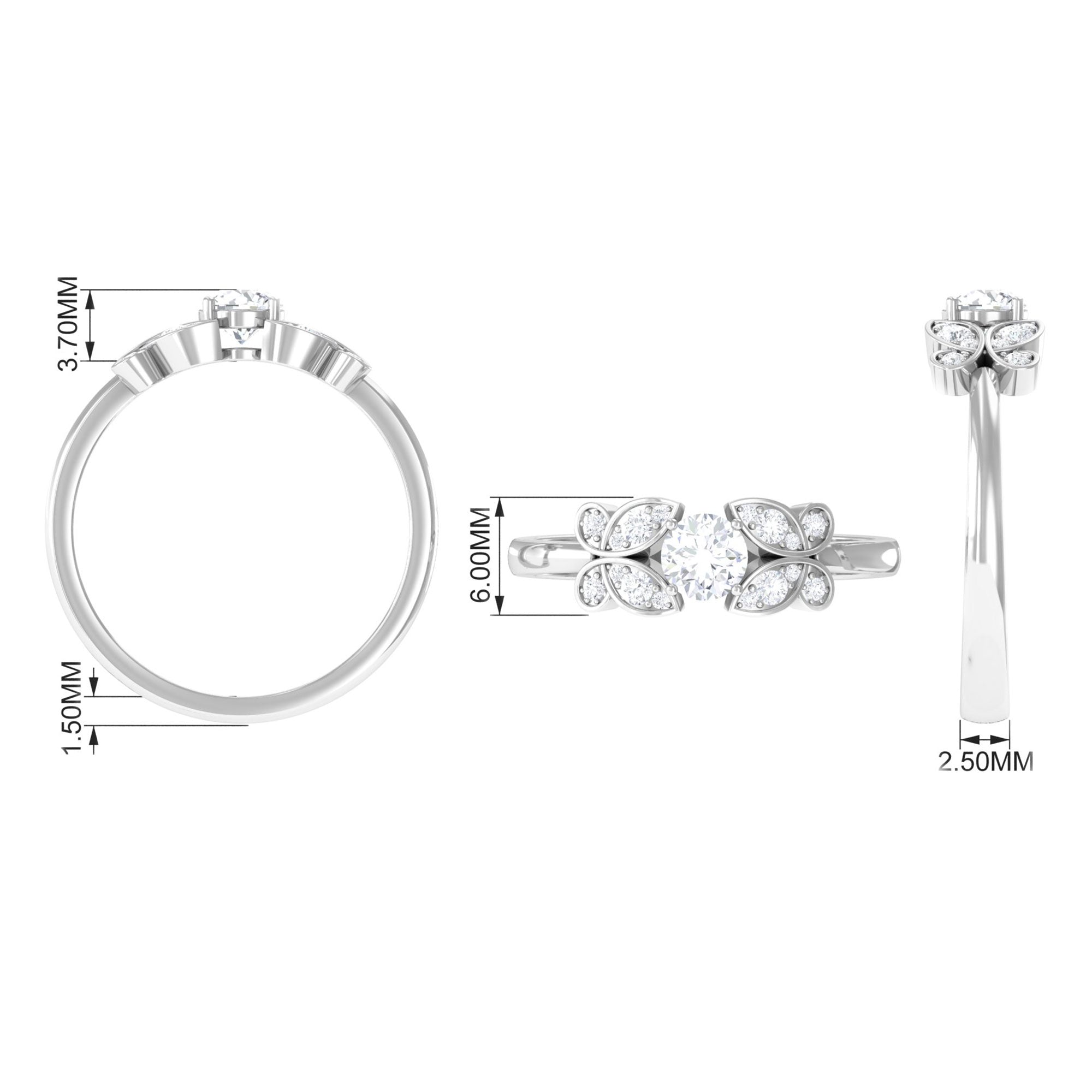 Round Cut Diamond Nature Engagement Ring Natural - ( HI-SI ) - Rosec Jewels