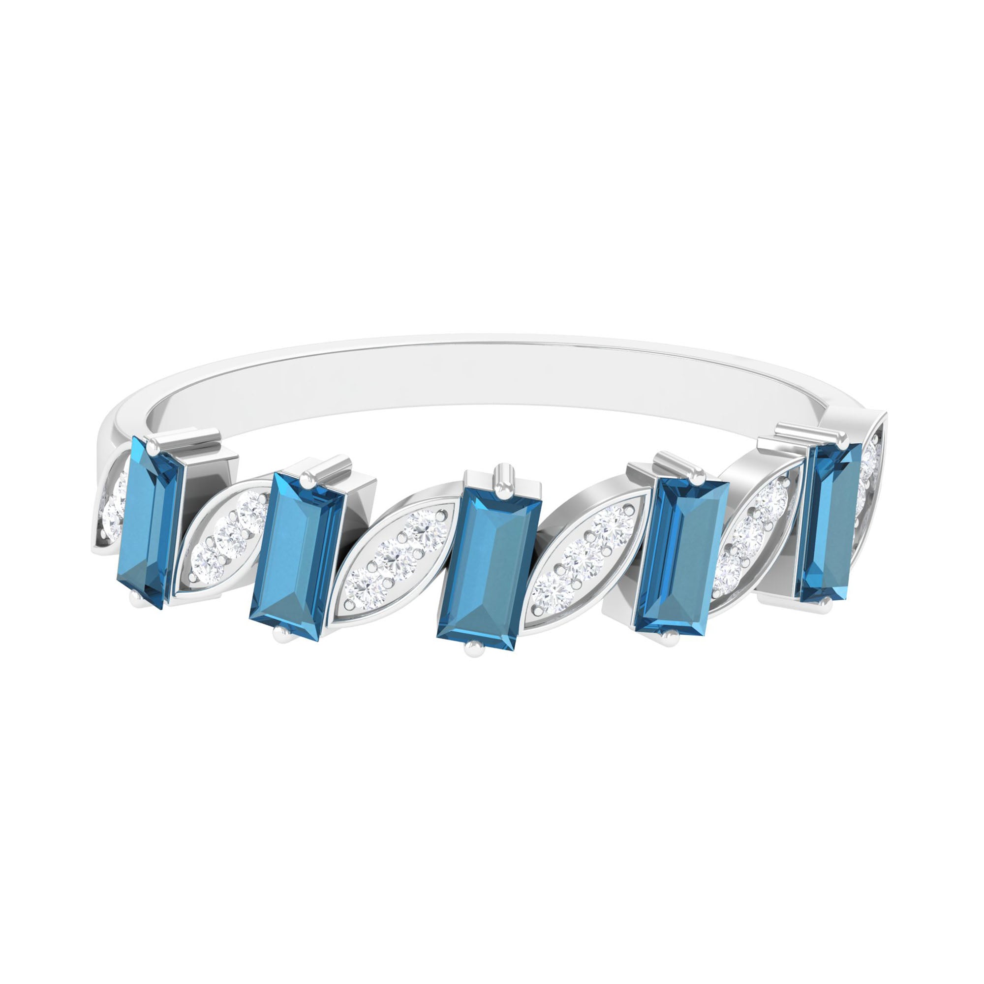 Baguette London Blue Topaz and Diamond Designer Eternity Band AAA - Rosec Jewels