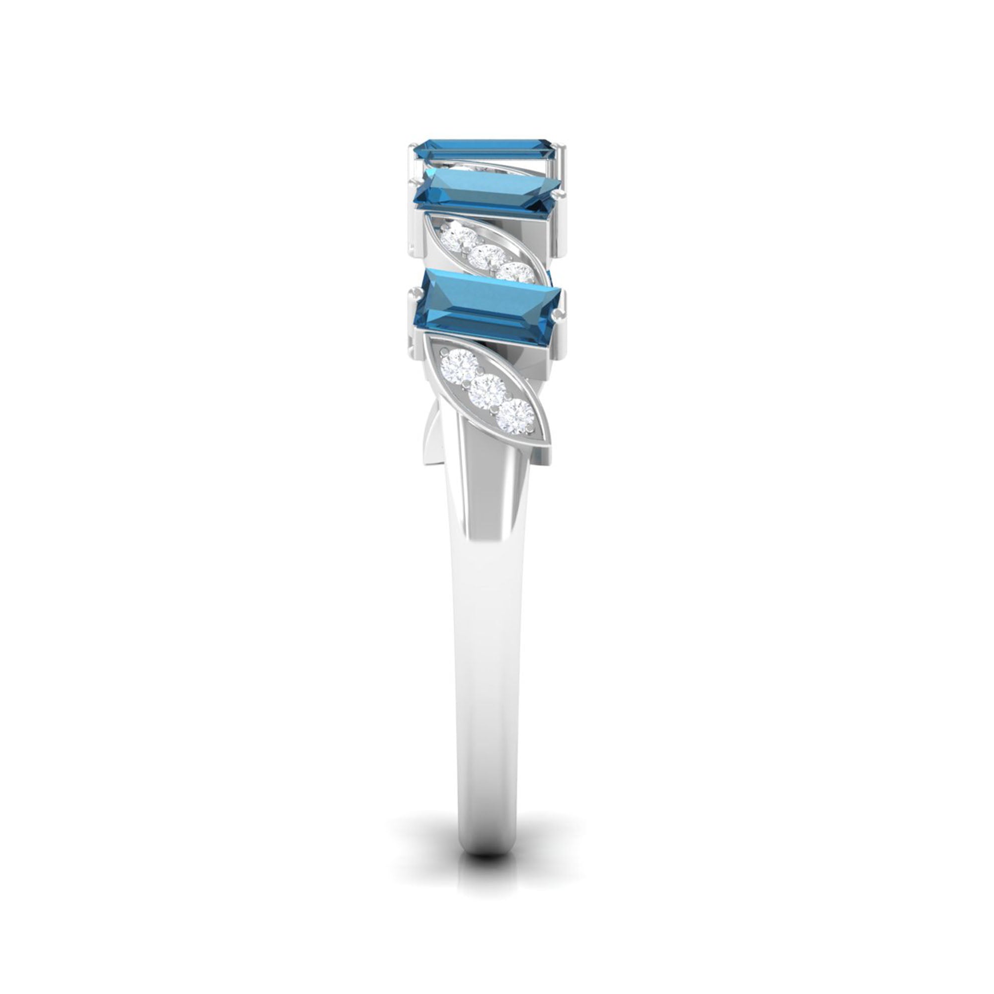 Baguette London Blue Topaz and Diamond Designer Eternity Band AAA - Rosec Jewels
