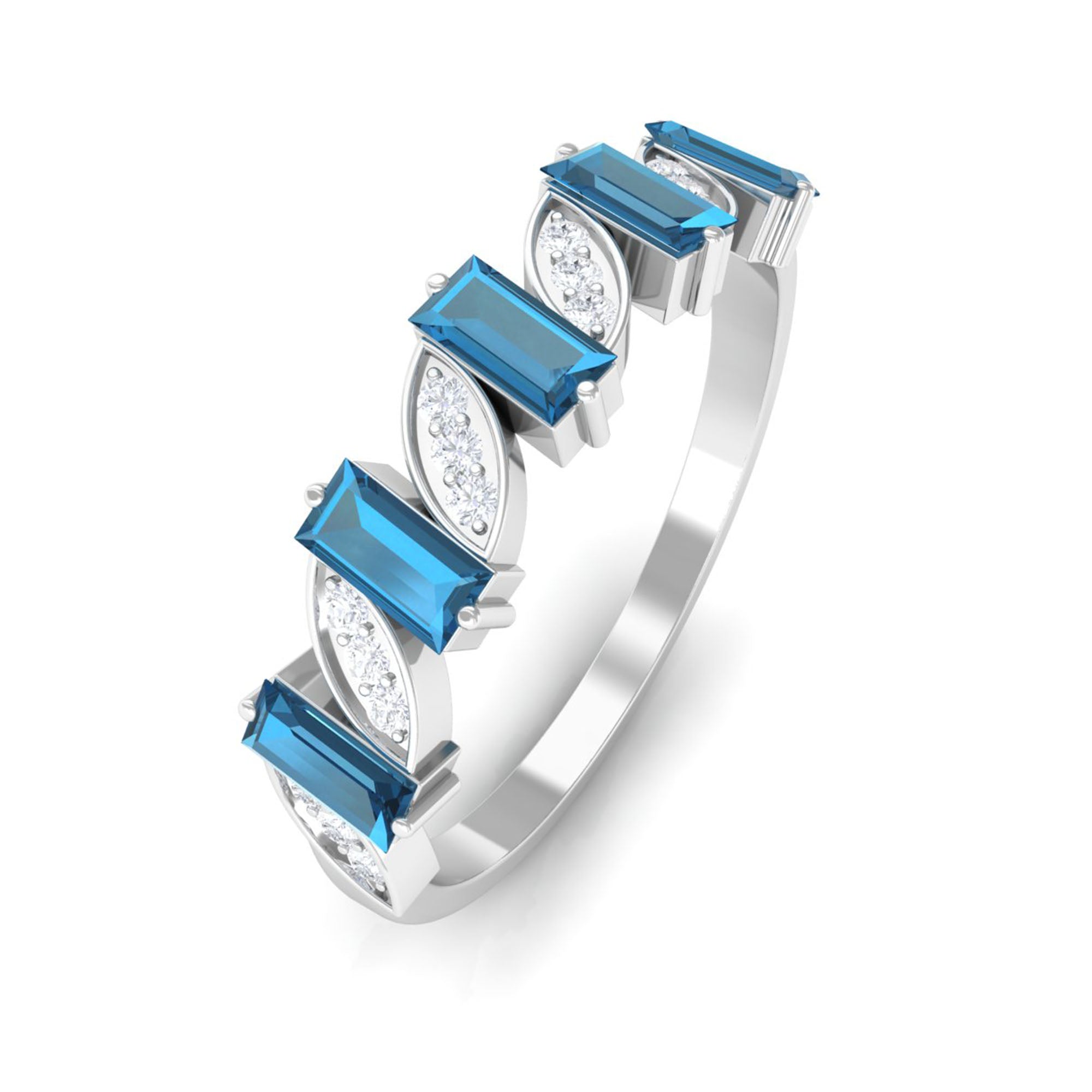 Baguette London Blue Topaz and Diamond Designer Eternity Band AAA - Rosec Jewels