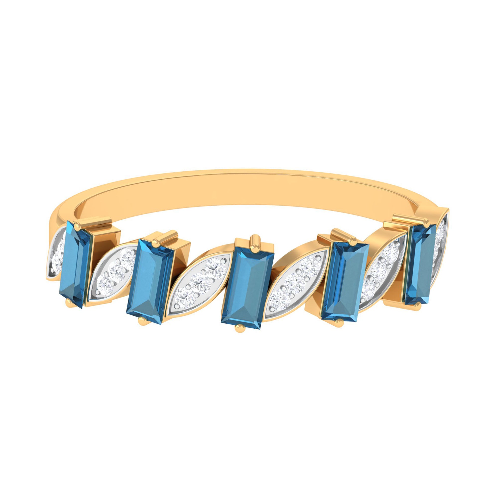 Baguette London Blue Topaz and Diamond Designer Eternity Band AAA - Rosec Jewels