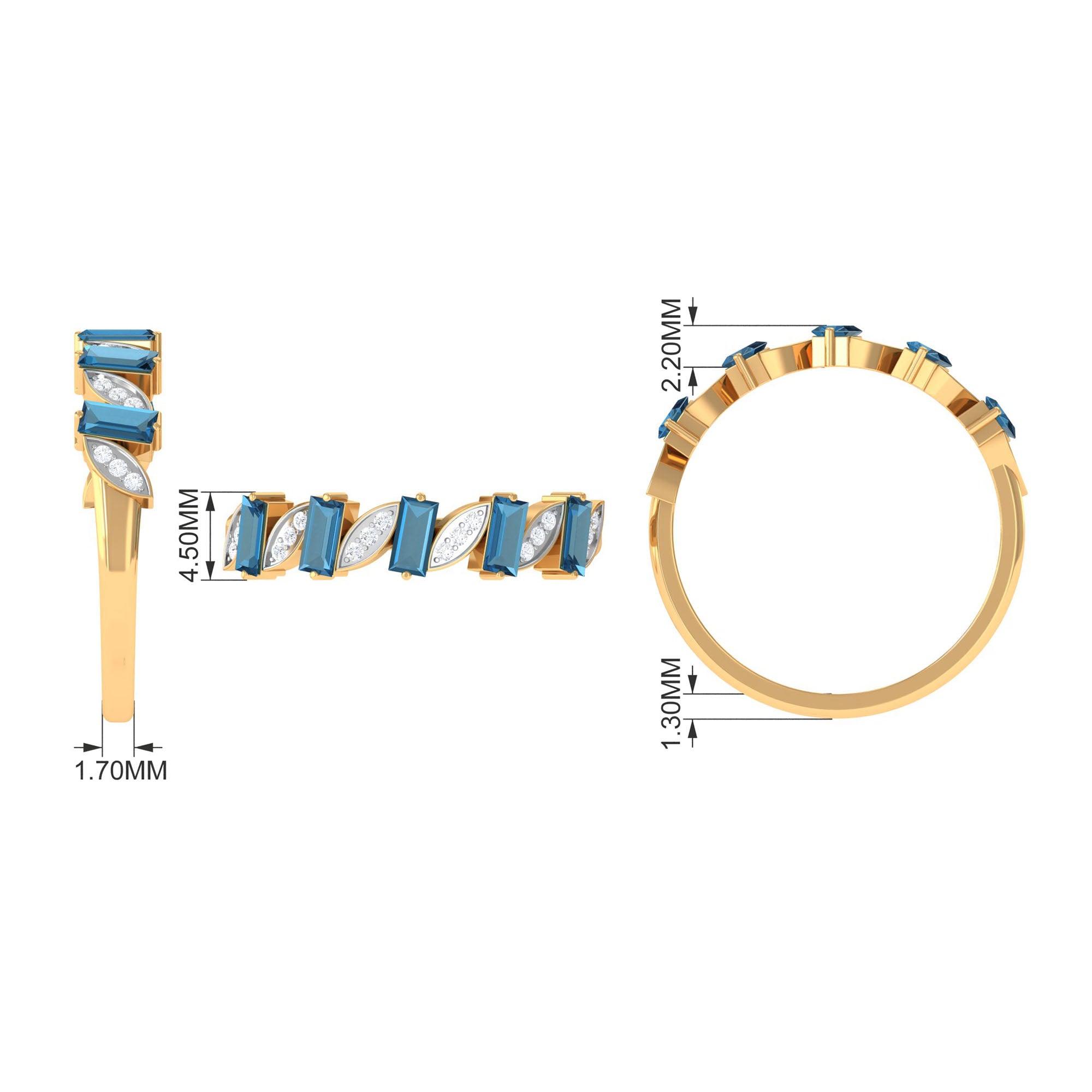 Baguette London Blue Topaz and Diamond Designer Eternity Band AAA - Rosec Jewels