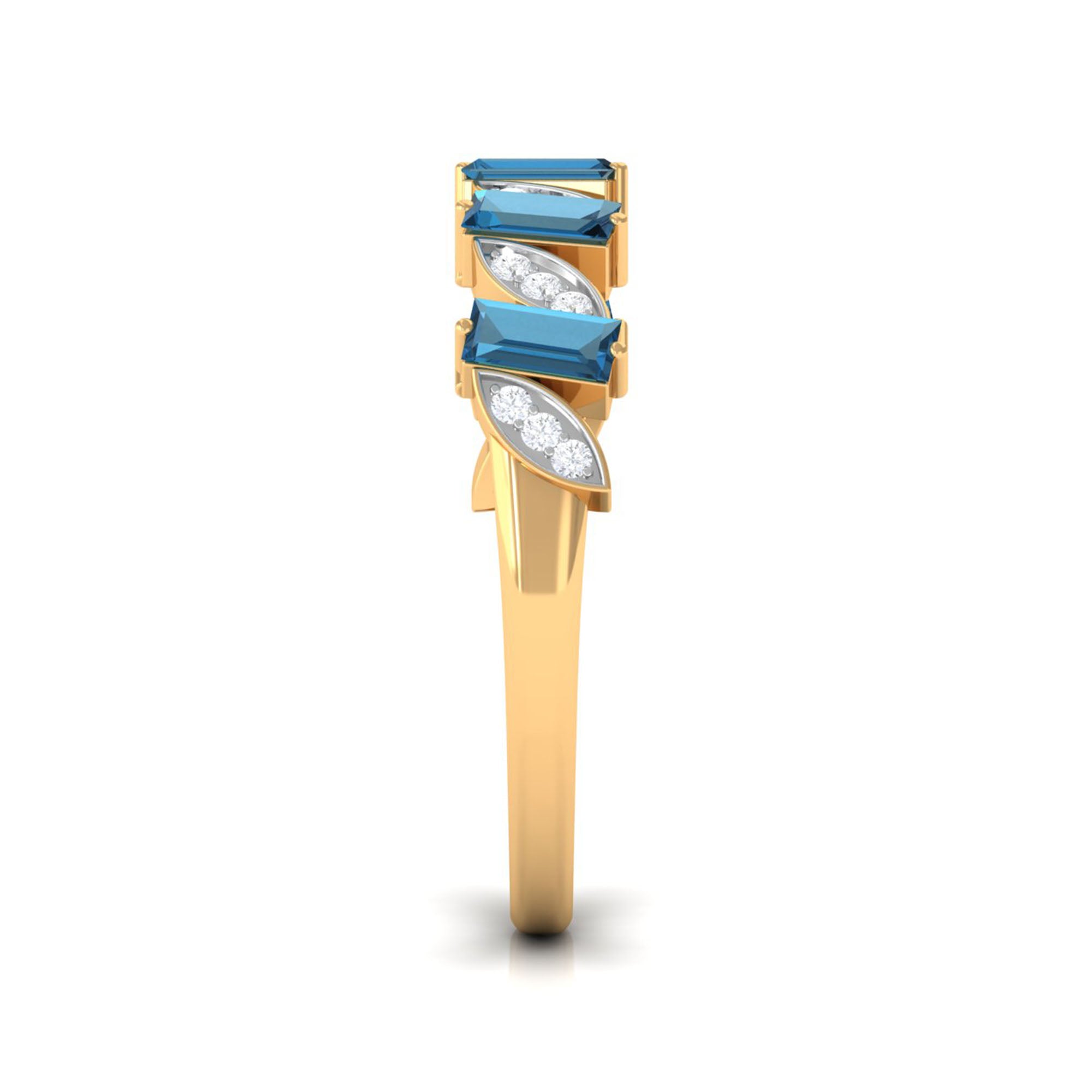 Baguette London Blue Topaz and Diamond Designer Eternity Band AAA - Rosec Jewels