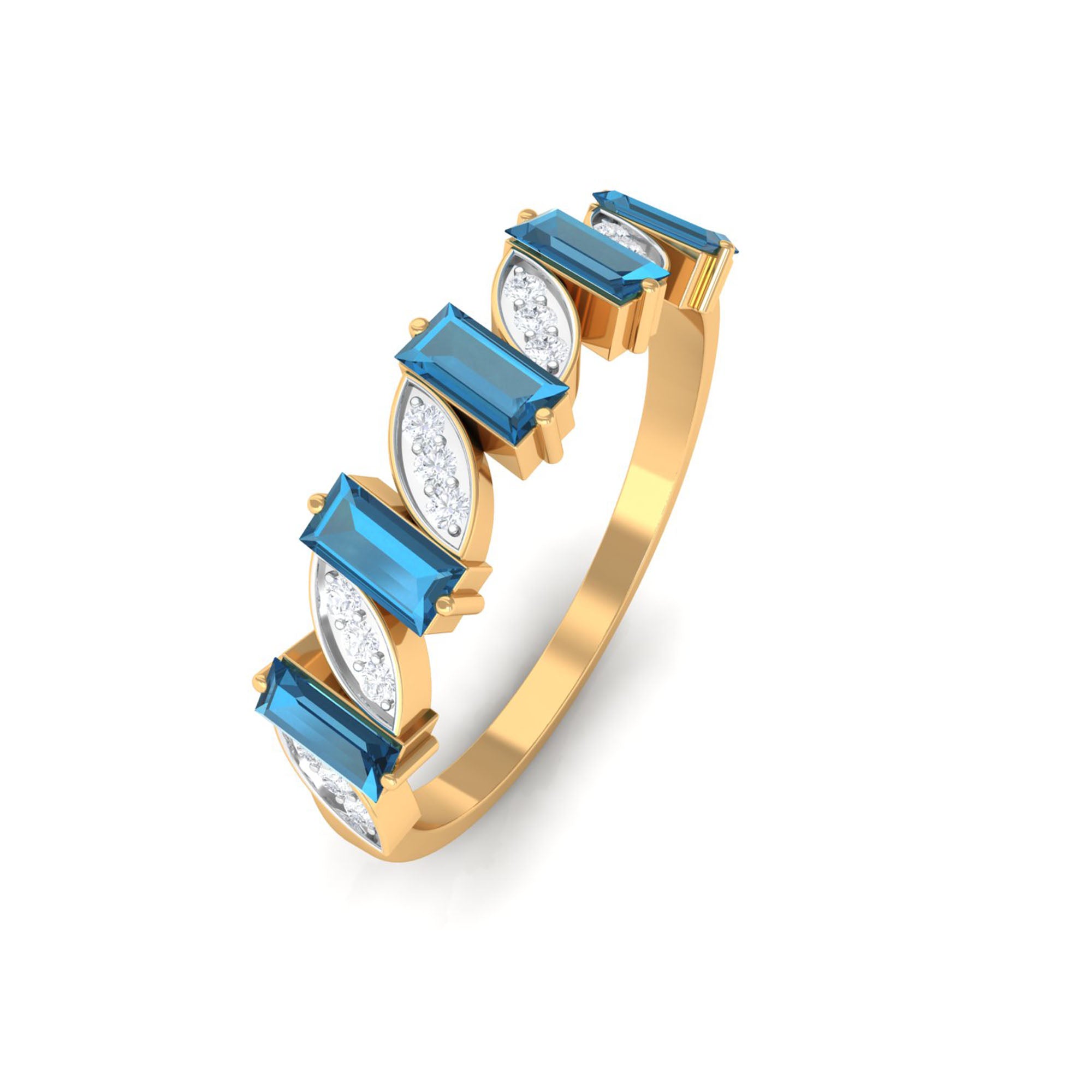 Baguette London Blue Topaz and Diamond Designer Eternity Band AAA - Rosec Jewels