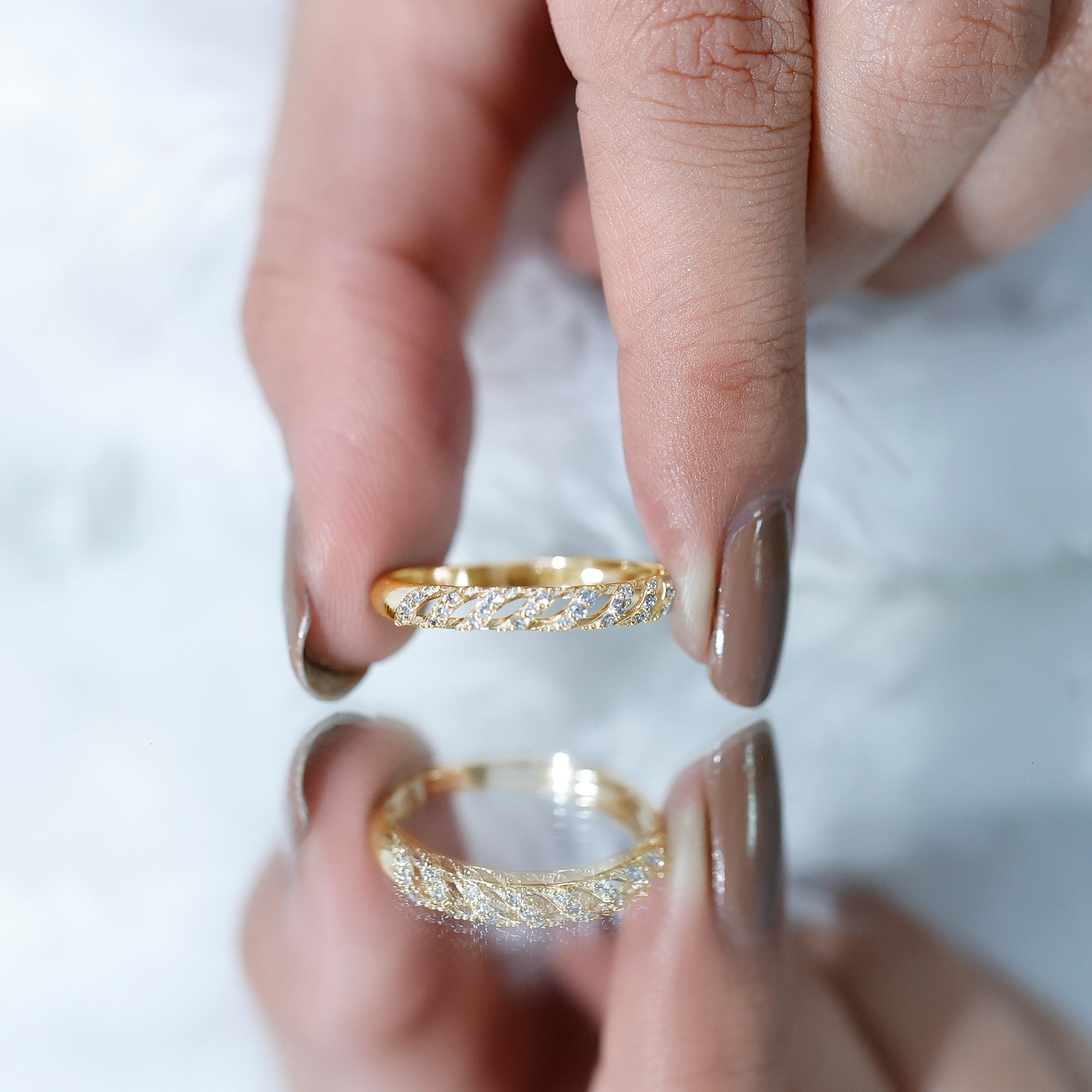Elegant Round Shape Diamond Half Eternity Ring Natural - ( HI-SI ) - Rosec Jewels