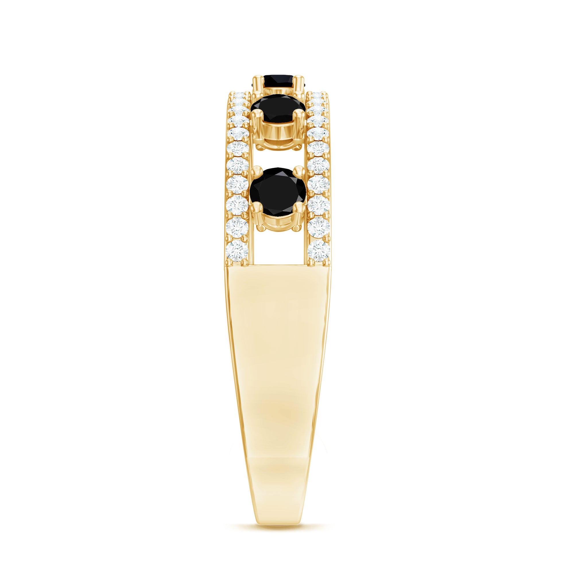 Round Cut Black Onyx and Diamond Half Eternity Band Ring AAA - Rosec Jewels
