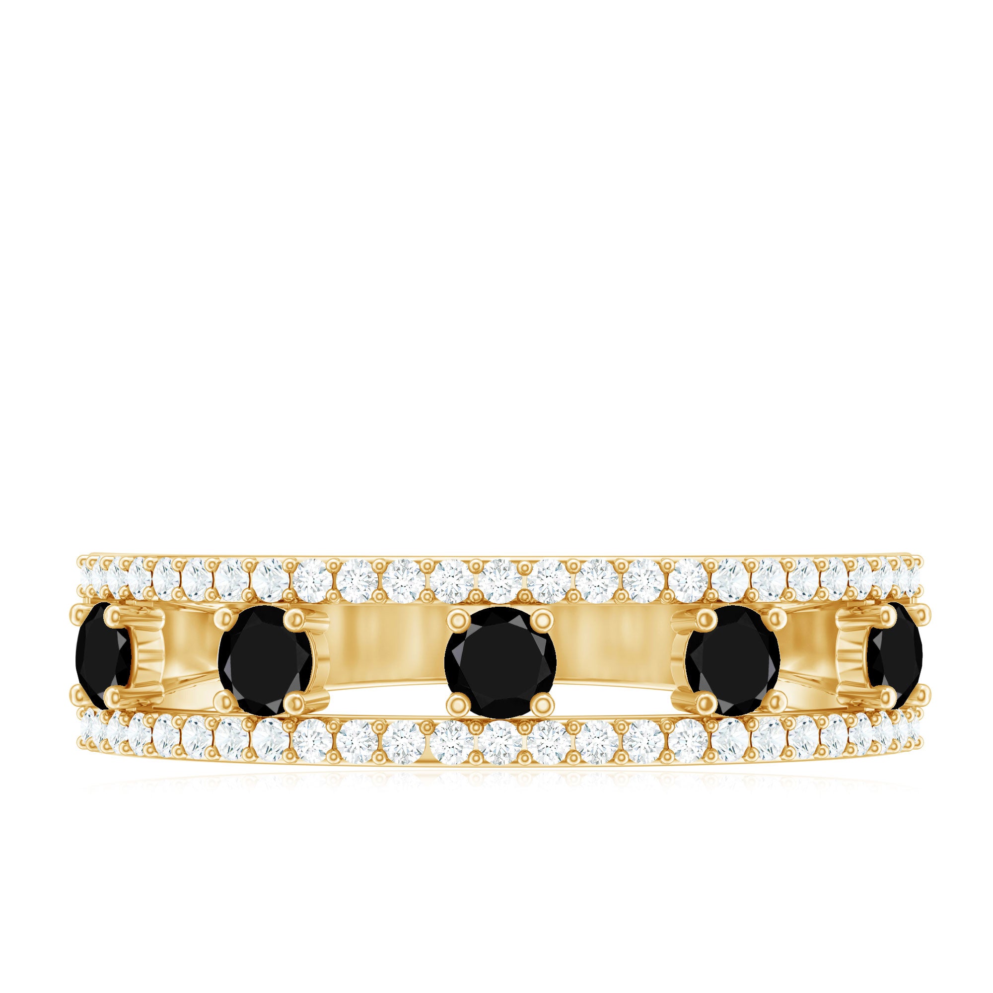 Round Cut Black Onyx and Diamond Half Eternity Band Ring AAA - Rosec Jewels