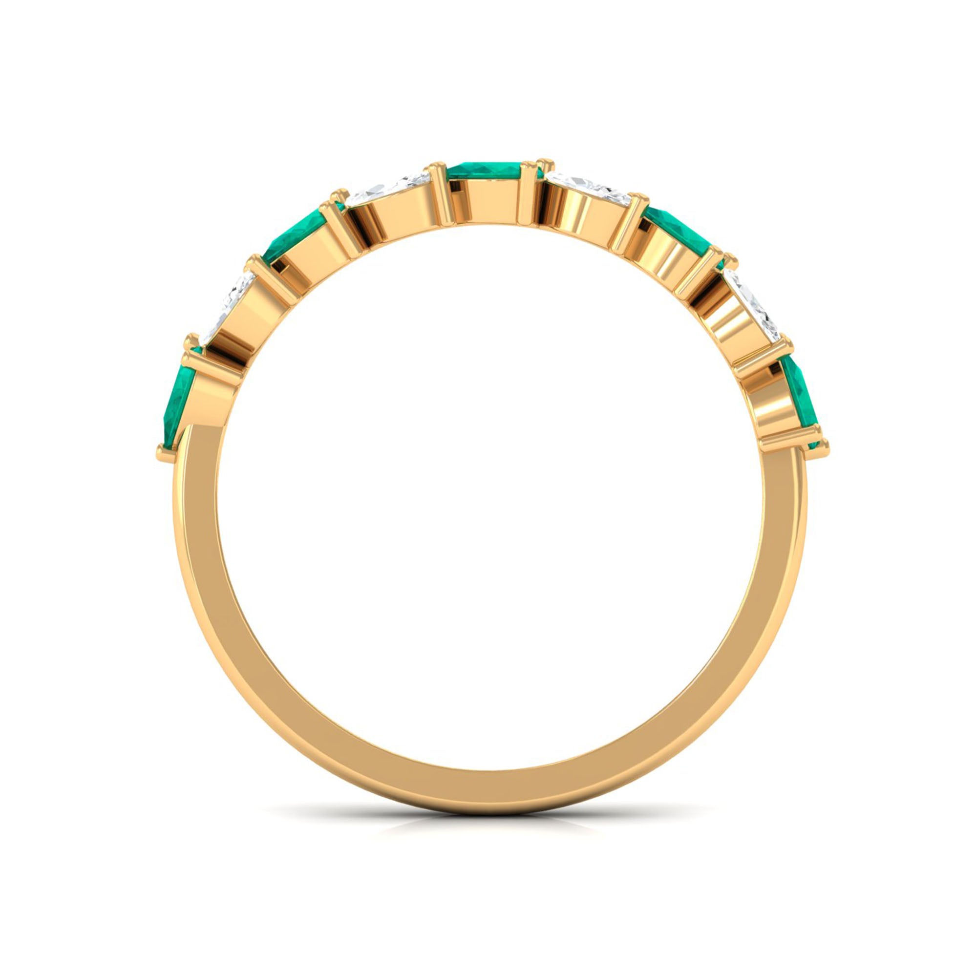Natural Pear Shape Emerald Half Eternity Ring in East West Style AAA - Rosec Jewels