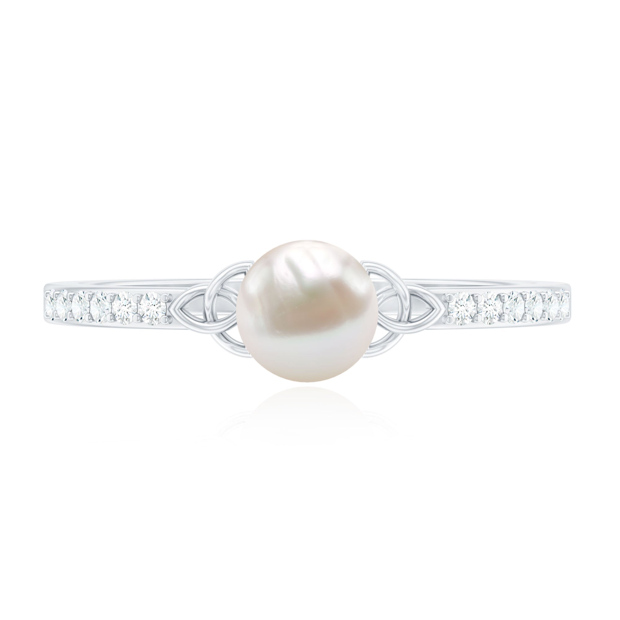 Cultured 2 Carat Freshwater Pearl Diamond Promise Ring with Celtic Knot AAA - Rosec Jewels