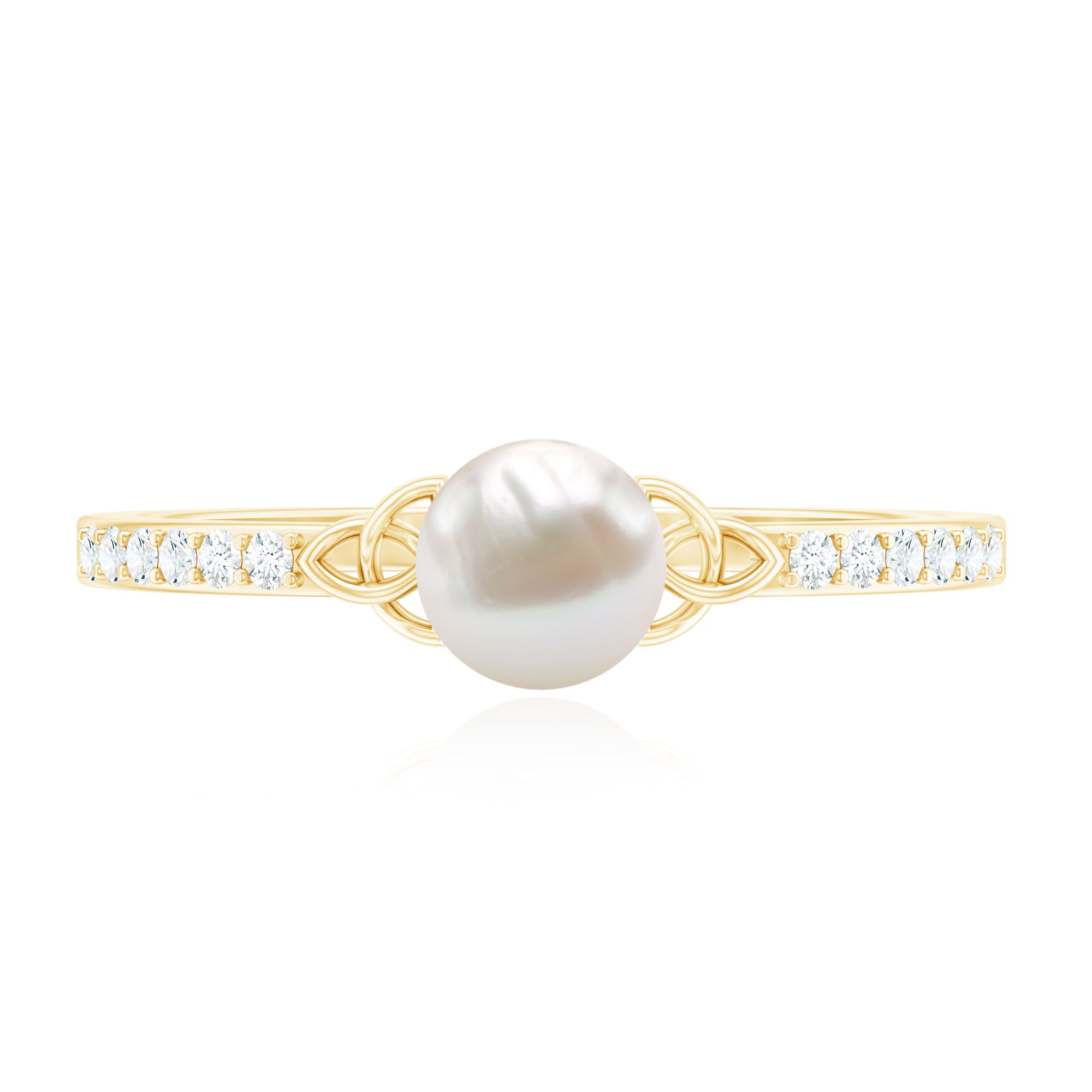 Cultured 2 Carat Freshwater Pearl Diamond Promise Ring with Celtic Knot AAA - Rosec Jewels