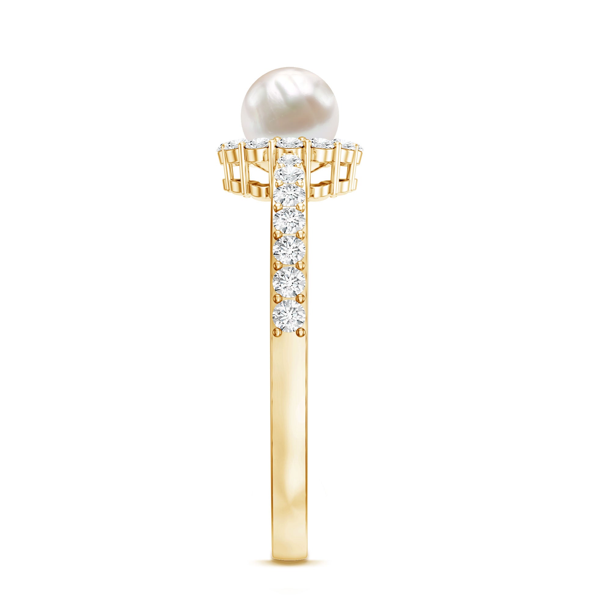 Rosec Jewels-Cultured Freshwater Pearl 2 Carat Engagement Ring with Diamond Halo