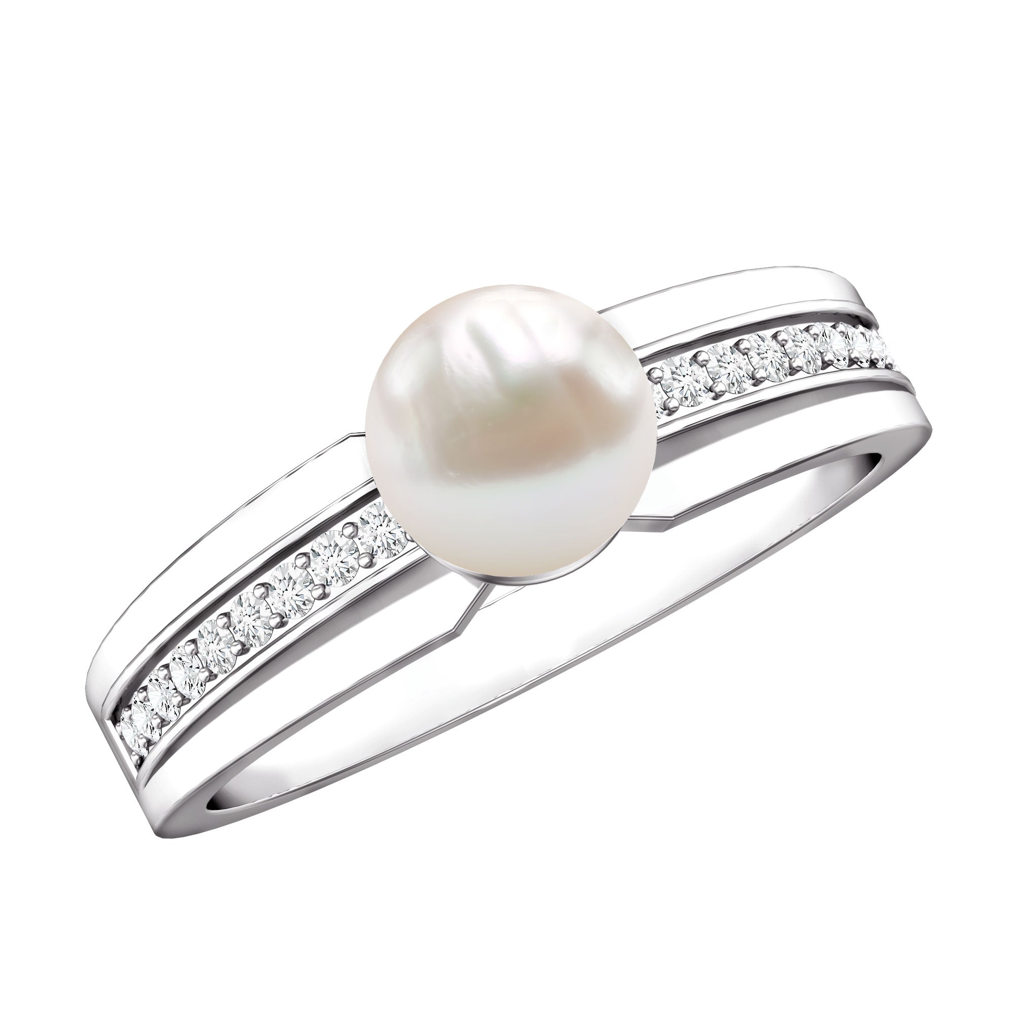 2.50 CT Freshwater Pearl Solitaire Ring with Diamond Side Stones