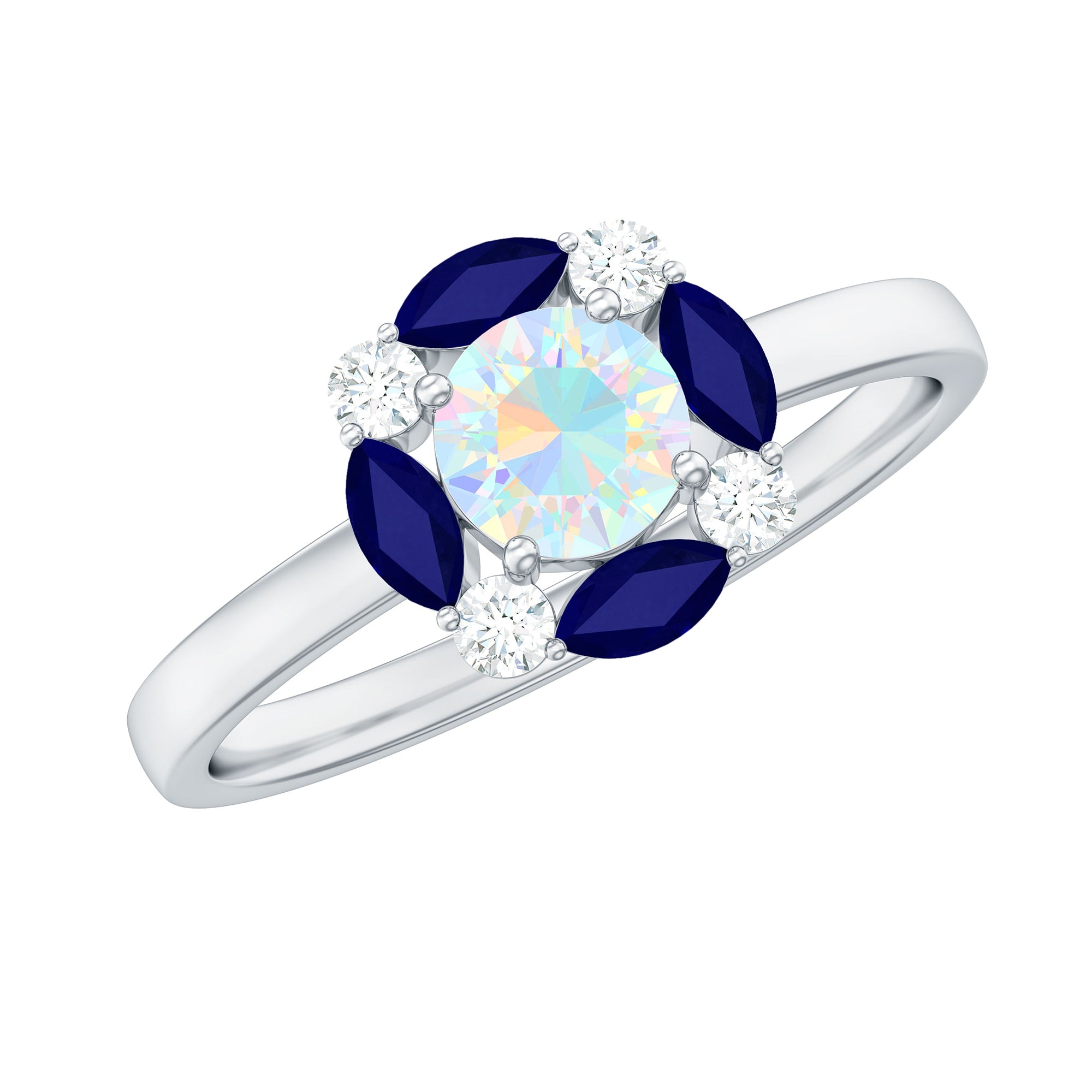 Natural Ethiopian Opal and Sapphire Designer Ring AAA - Rosec Jewels