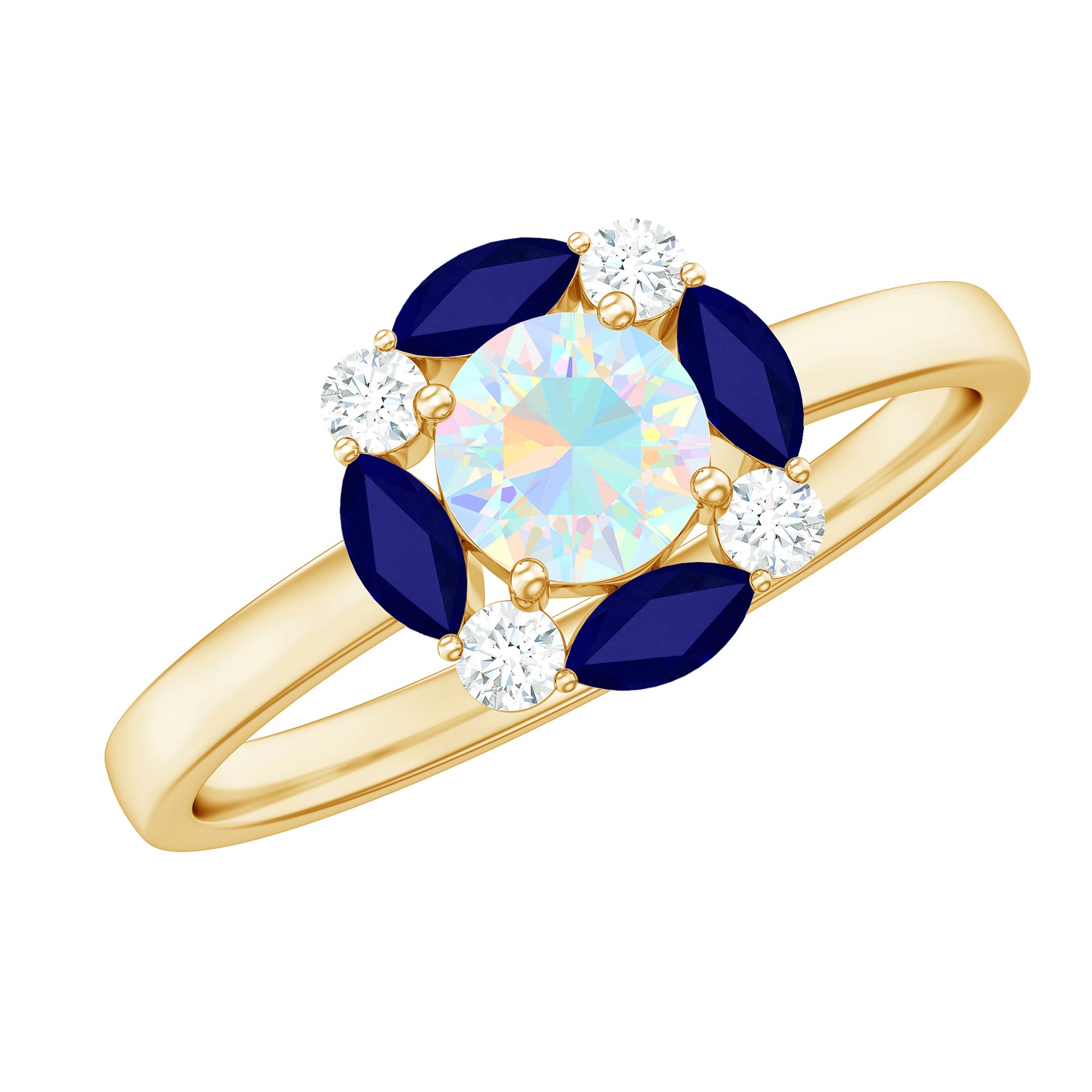 Natural Ethiopian Opal and Sapphire Designer Ring AAA - Rosec Jewels