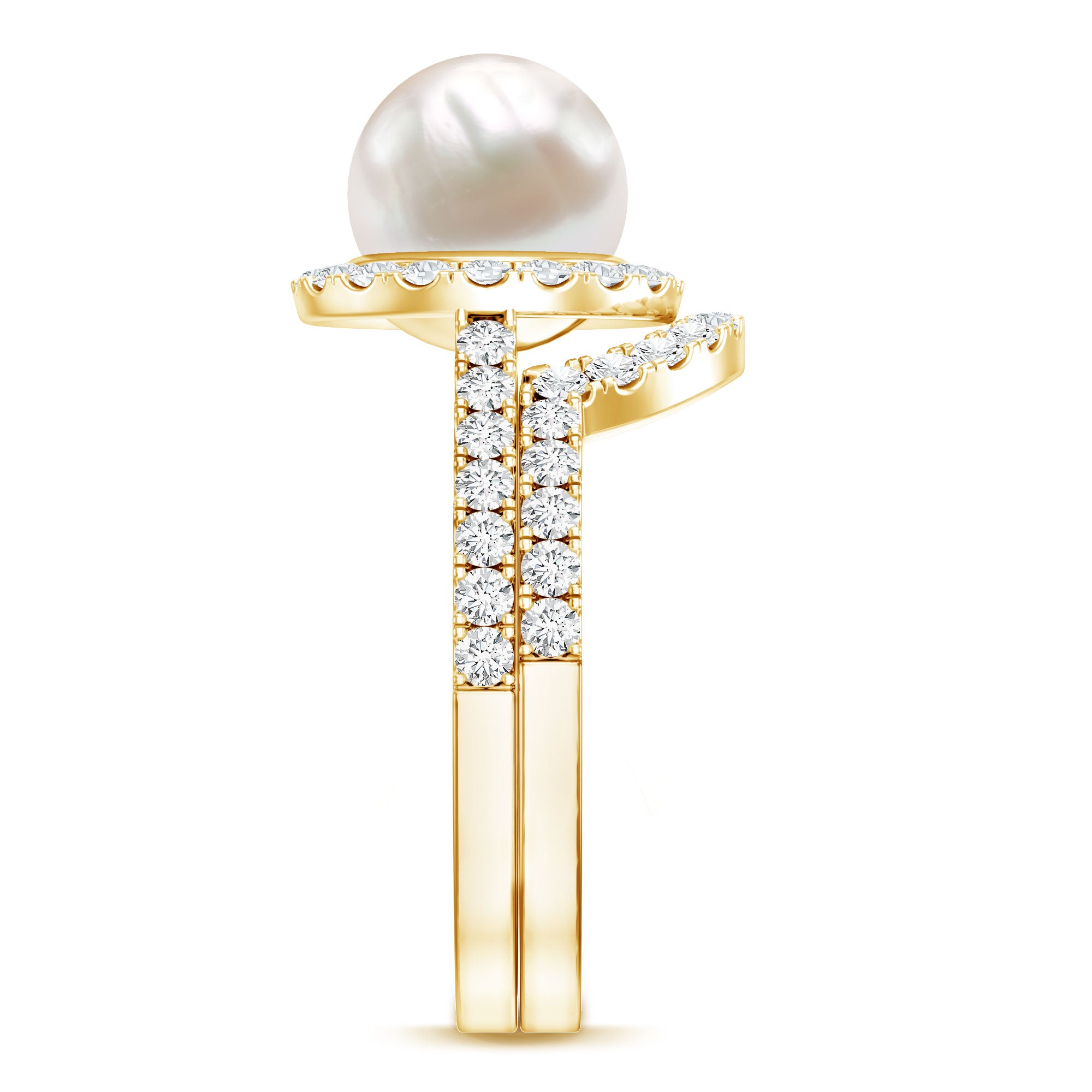 Rosec Jewels-Cultured 7 mm Freshwater Pearl Engagement Ring with Diamond Wedding Band