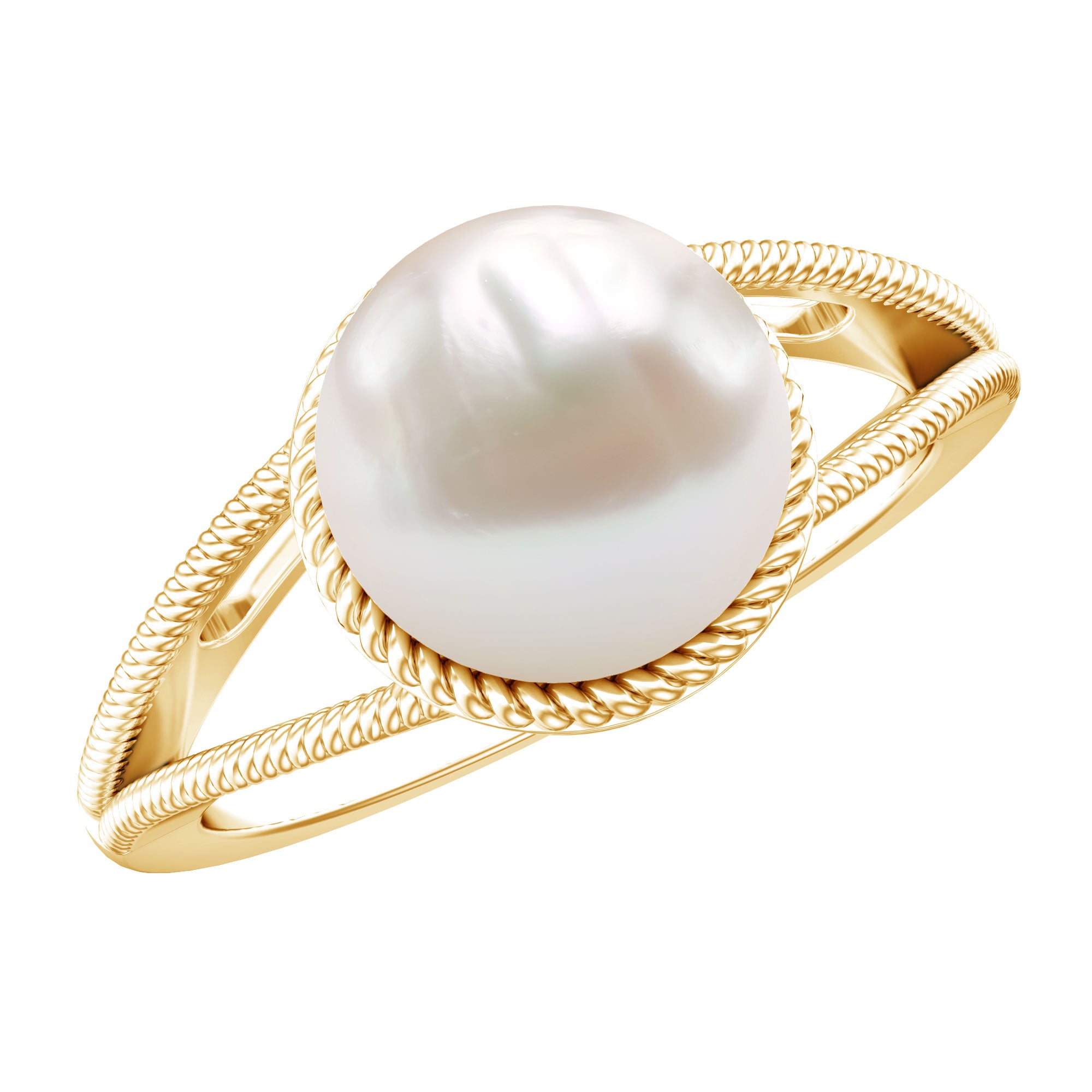 8 Carat Freshwater Pearl Solitaire Engagement Ring in Split Shank AAA - Rosec Jewels