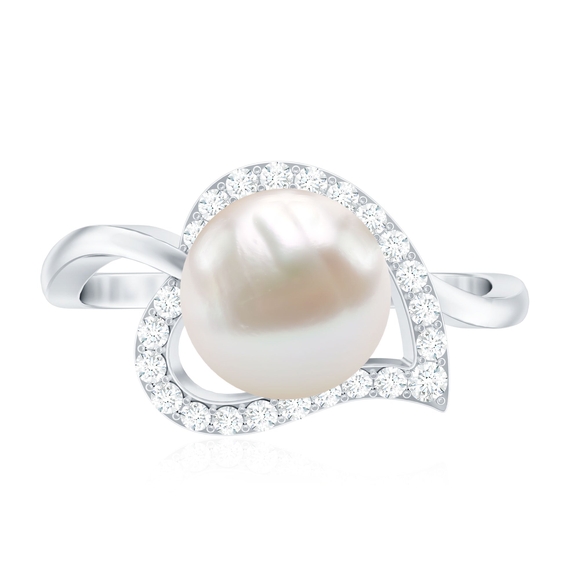 Rosec Jewels-Cultured Freshwater Pearl Promise Ring with Diamond Leaf