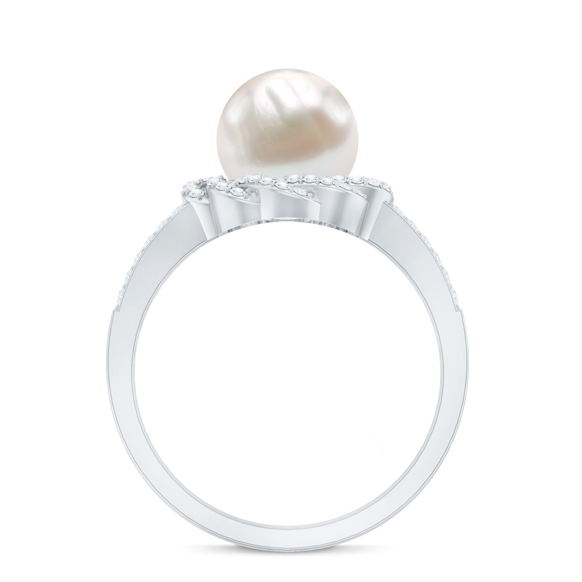 Rosec Jewels-Split Shank Freshwater Pearl and Diamond Braided Statement Ring