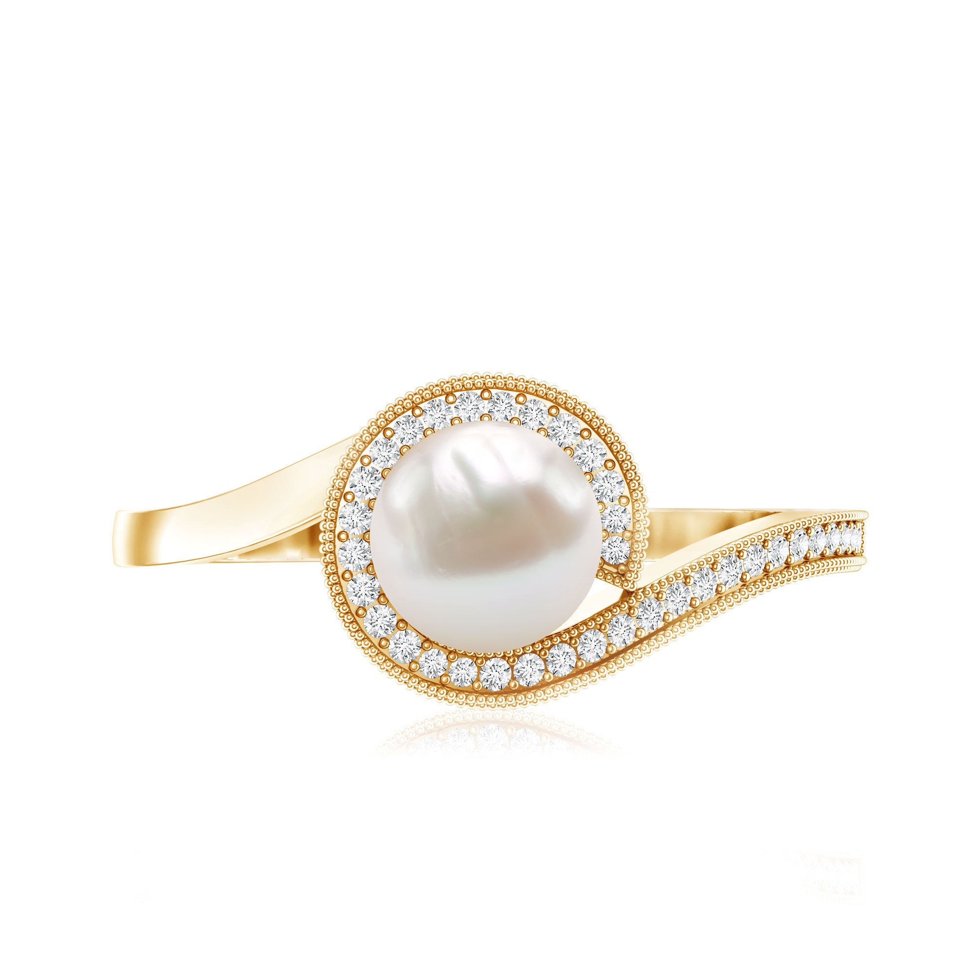 2 Carat Freshwater Pearl Bypass Engagement Ring with Diamond AAA - Rosec Jewels