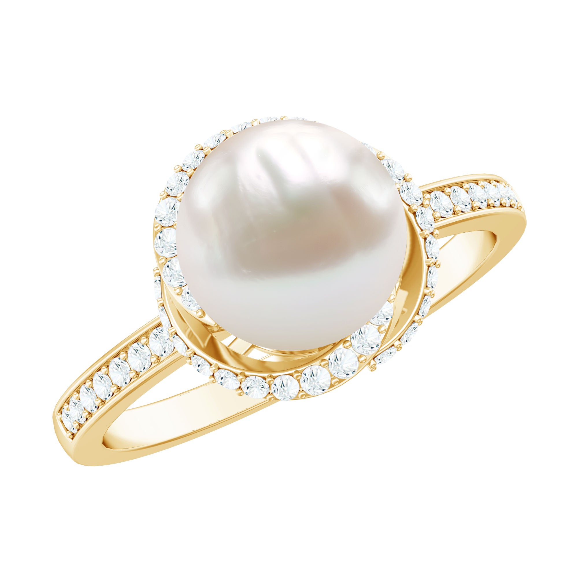 Designer 7.4 Carat Freshwater Pearl Engagement Ring with Diamond AAA - Rosec Jewels