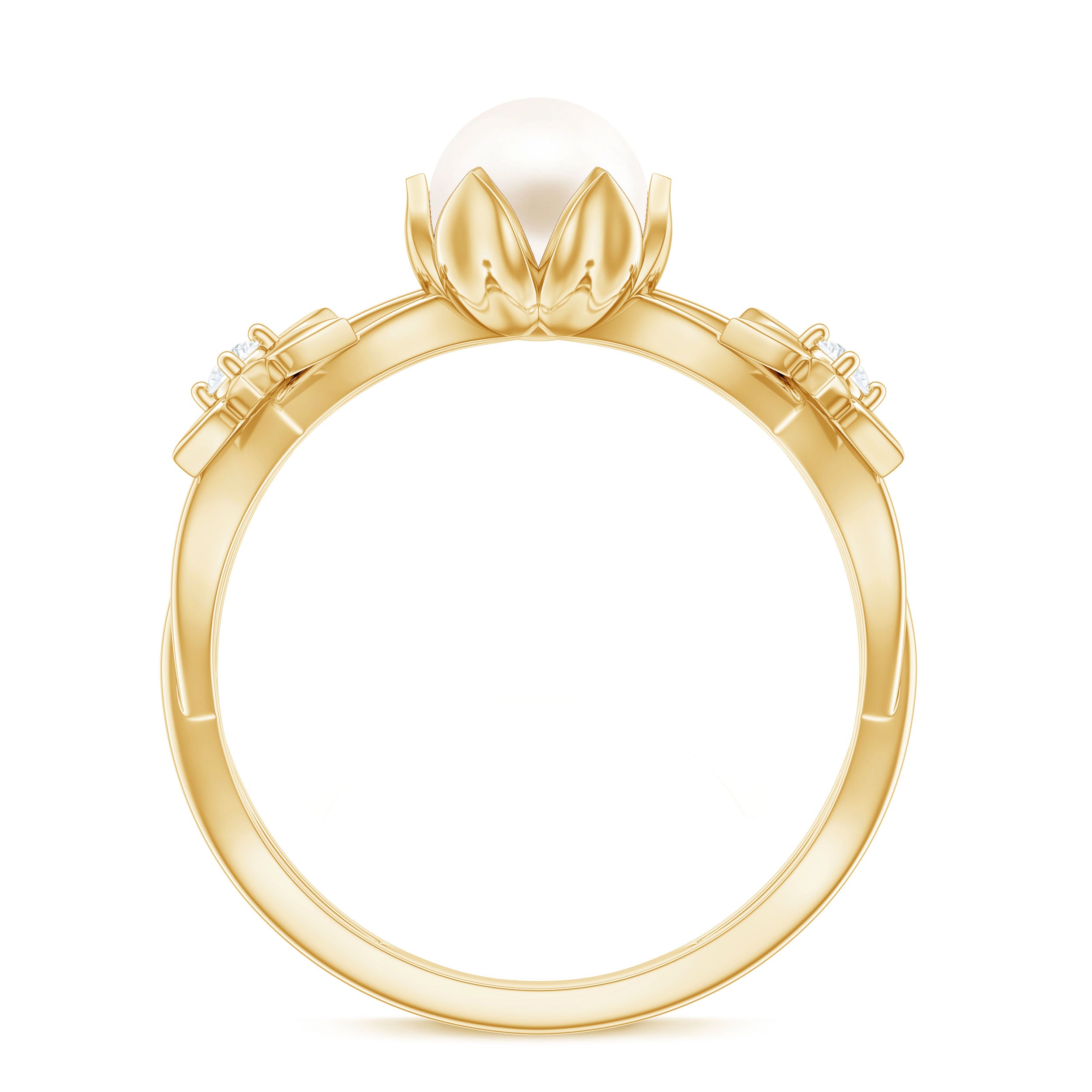 2 Carat Freshwater Pearl Flower Engagement Ring with Diamond AAA - Rosec Jewels