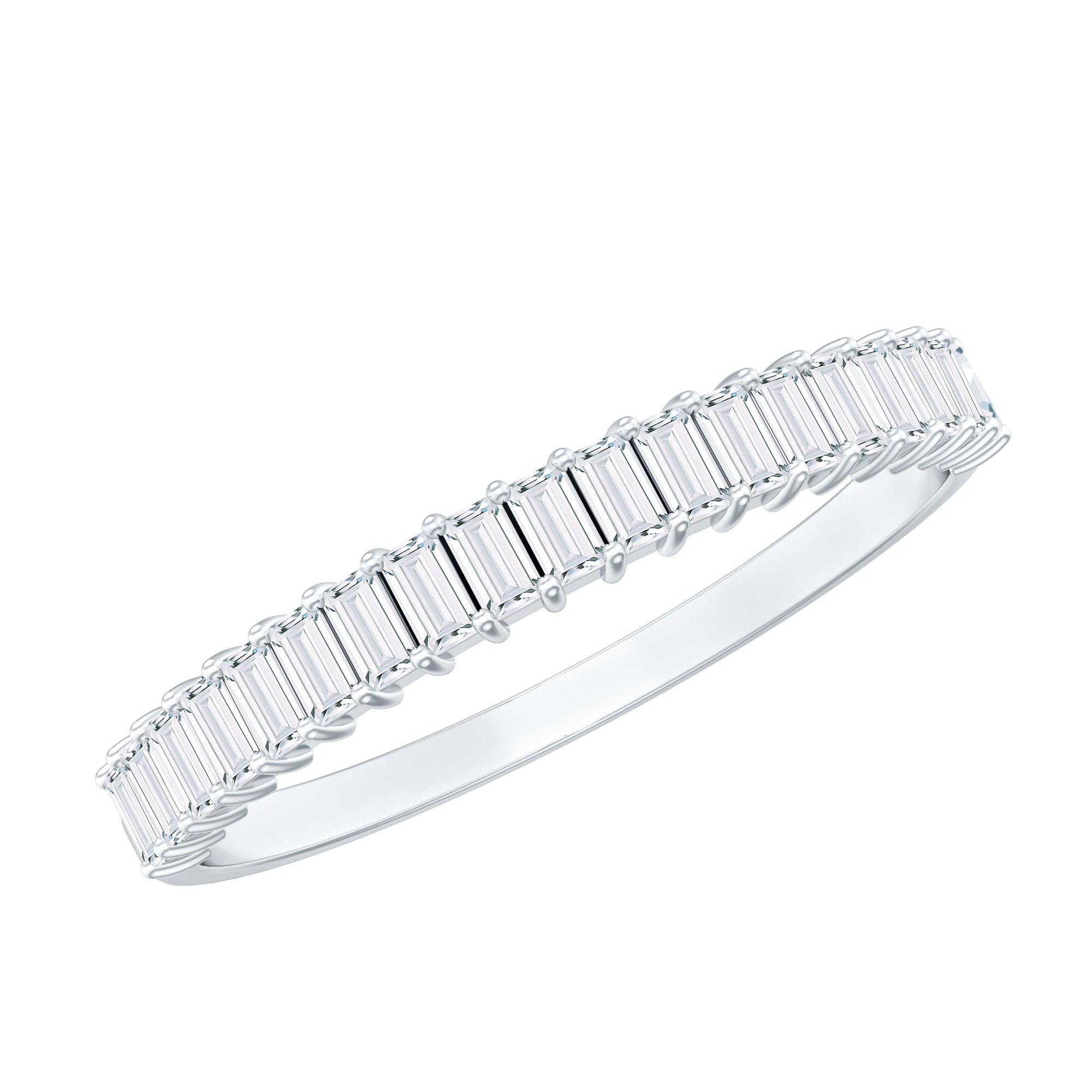 Baguette Cut Moissanite Half Eternity Ring in Shared Prong Setting