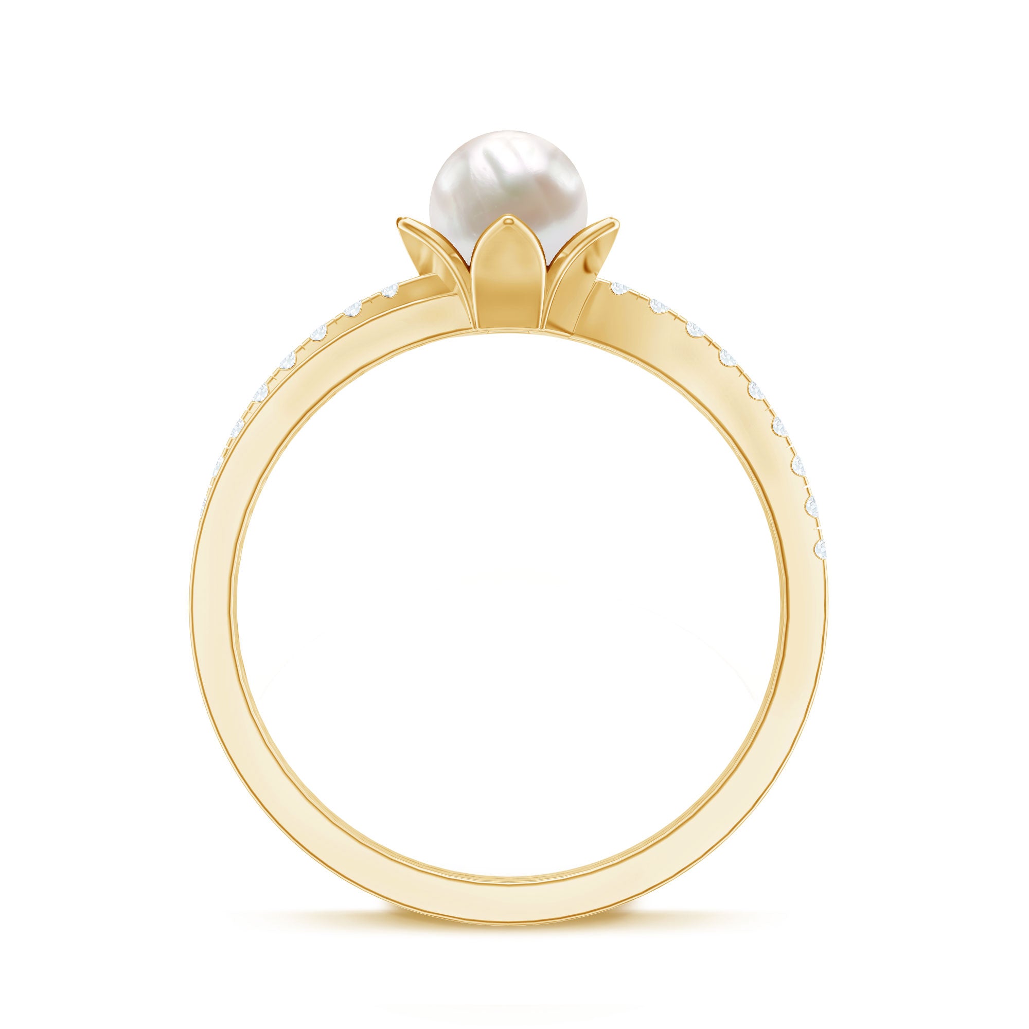 2 Carat Freshwater Pearl and Diamond Flower Engagement Ring AAA - Rosec Jewels