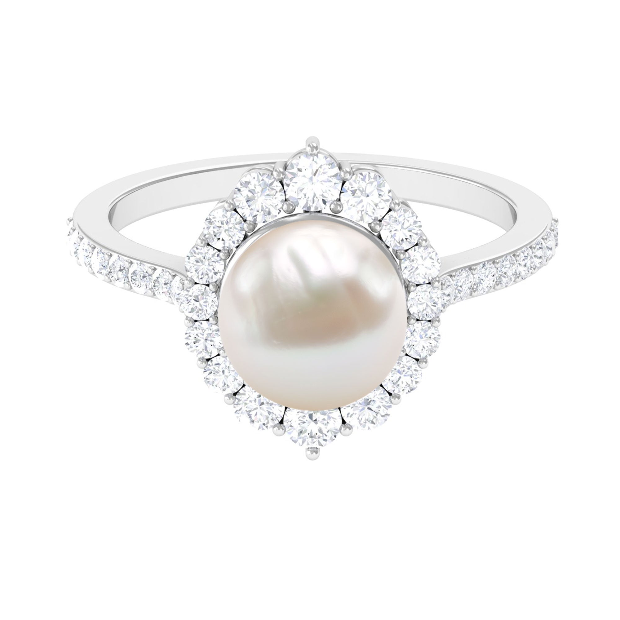 Freshwater Pearl and Diamond Halo Engagement Ring