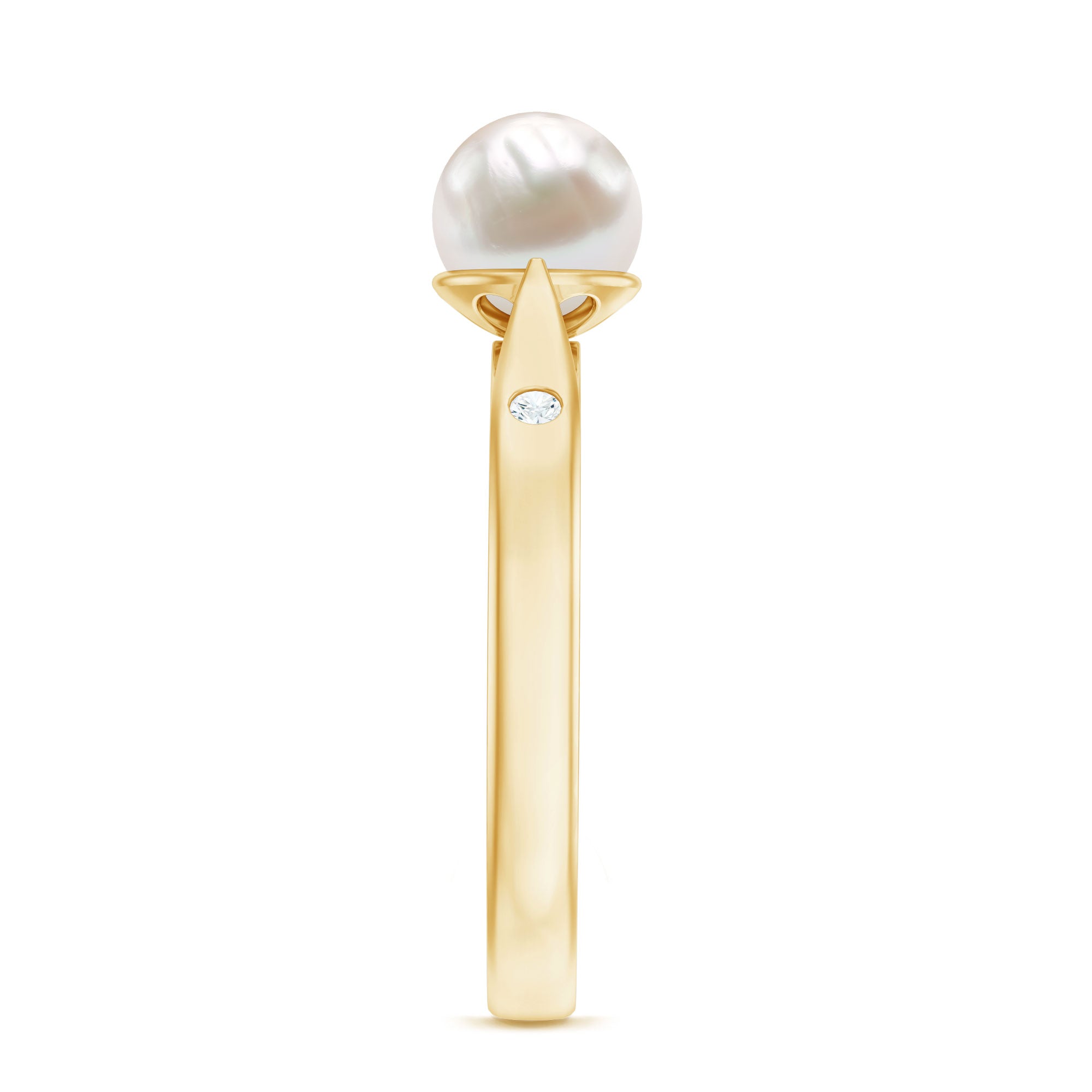 Rosec Jewels-Natural 2 Carat Freshwater Pearl Solitaire Ring with Diamond