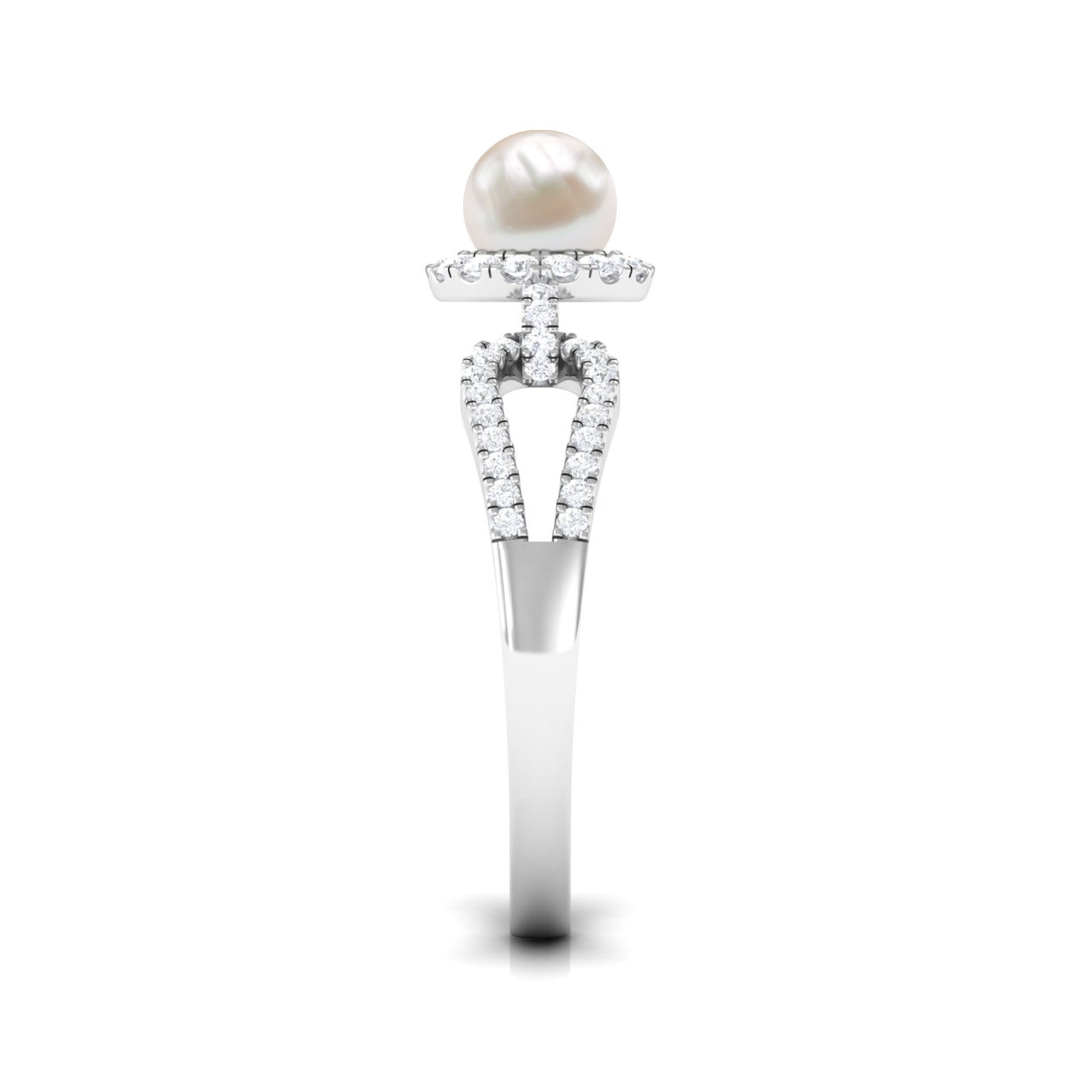 Rosec Jewels-2.50 CT Freshwater Pearl and Diamond Engagement Ring with Split Shank