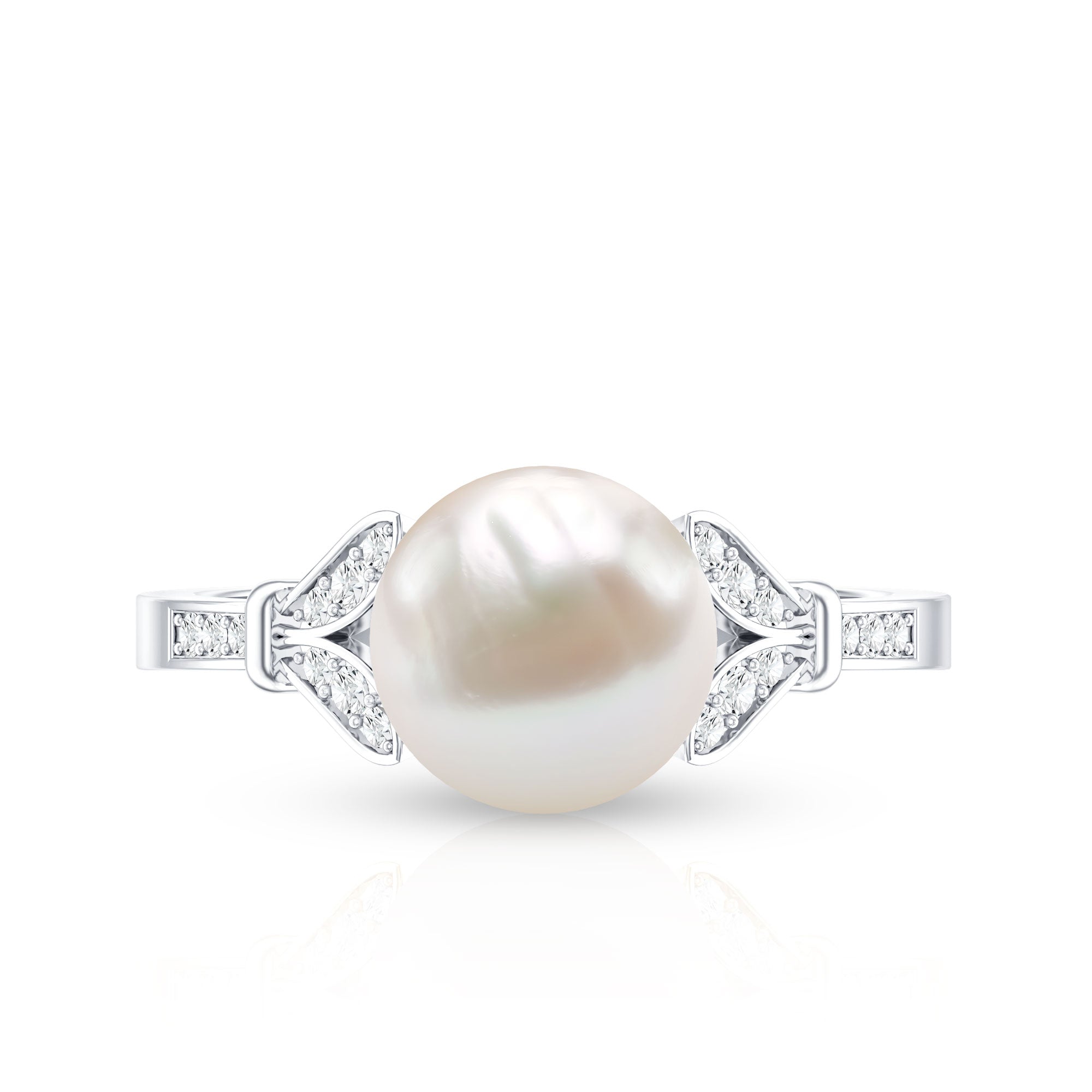 Rosec Jewels-Cultured 7.4 Carat Freshwater Pearl Diamond Engagement Ring with Split Shank