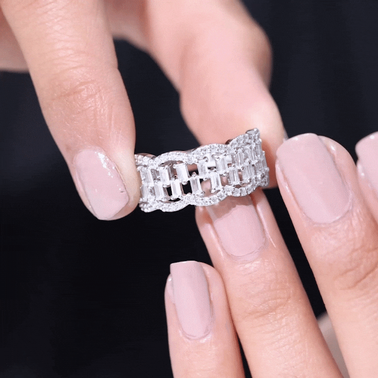 Round and Baguette Cut Zircon Classic Wedding Band Ring AAAA - Rosec Jewels
