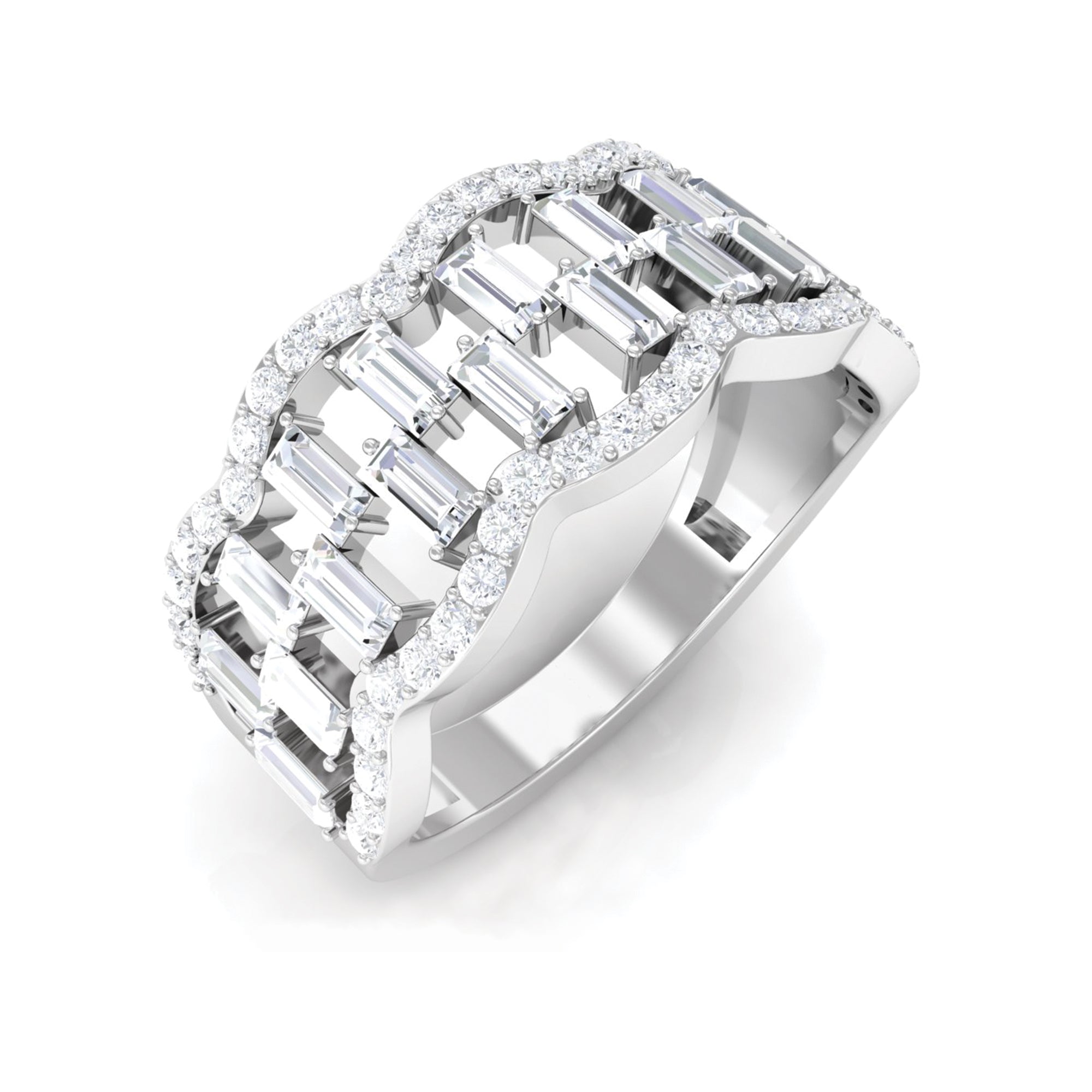 Round and Baguette Cut Zircon Classic Wedding Band Ring AAAA - Rosec Jewels