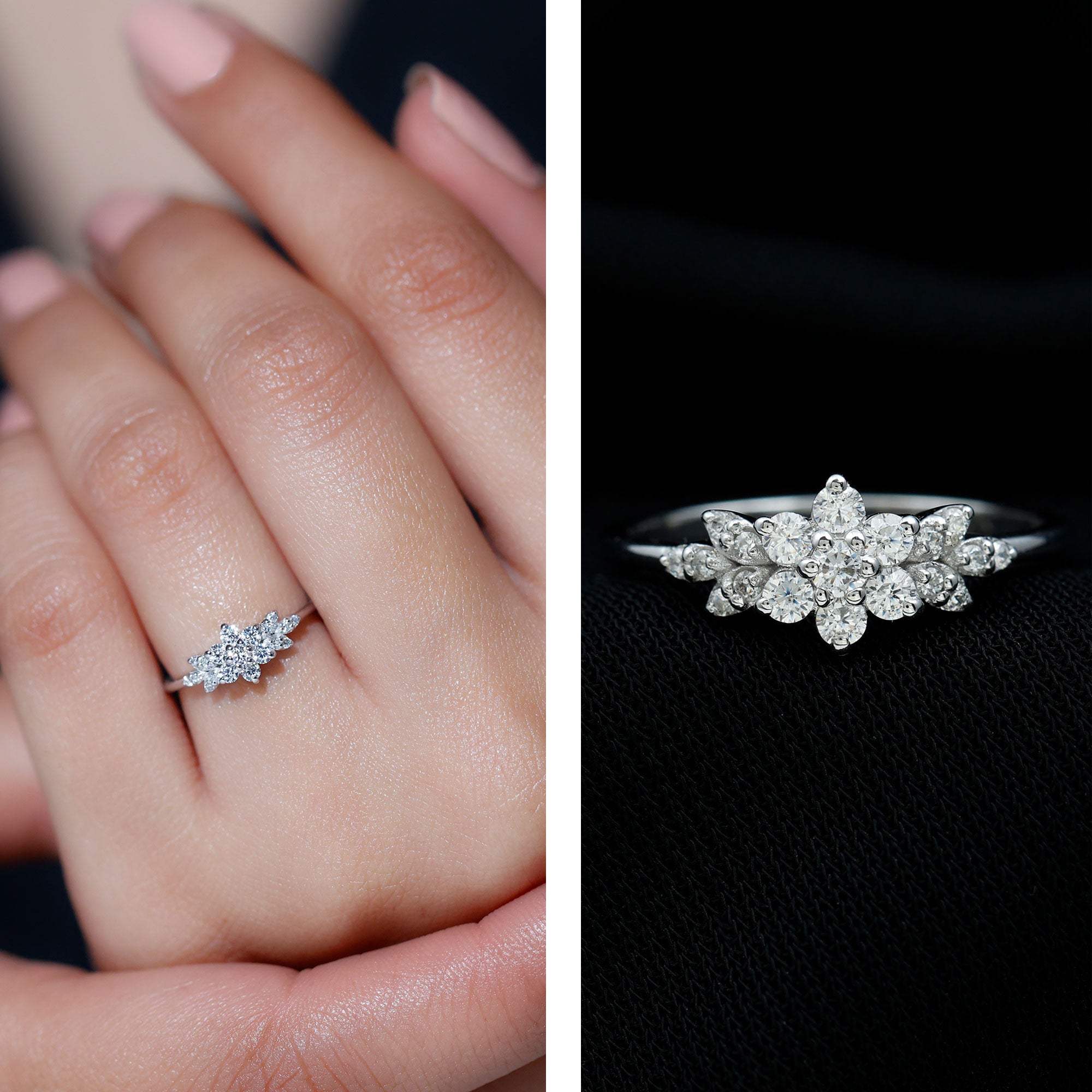 Cubic Zirconia Flower Cluster Engagement Ring AAAA - Rosec Jewels