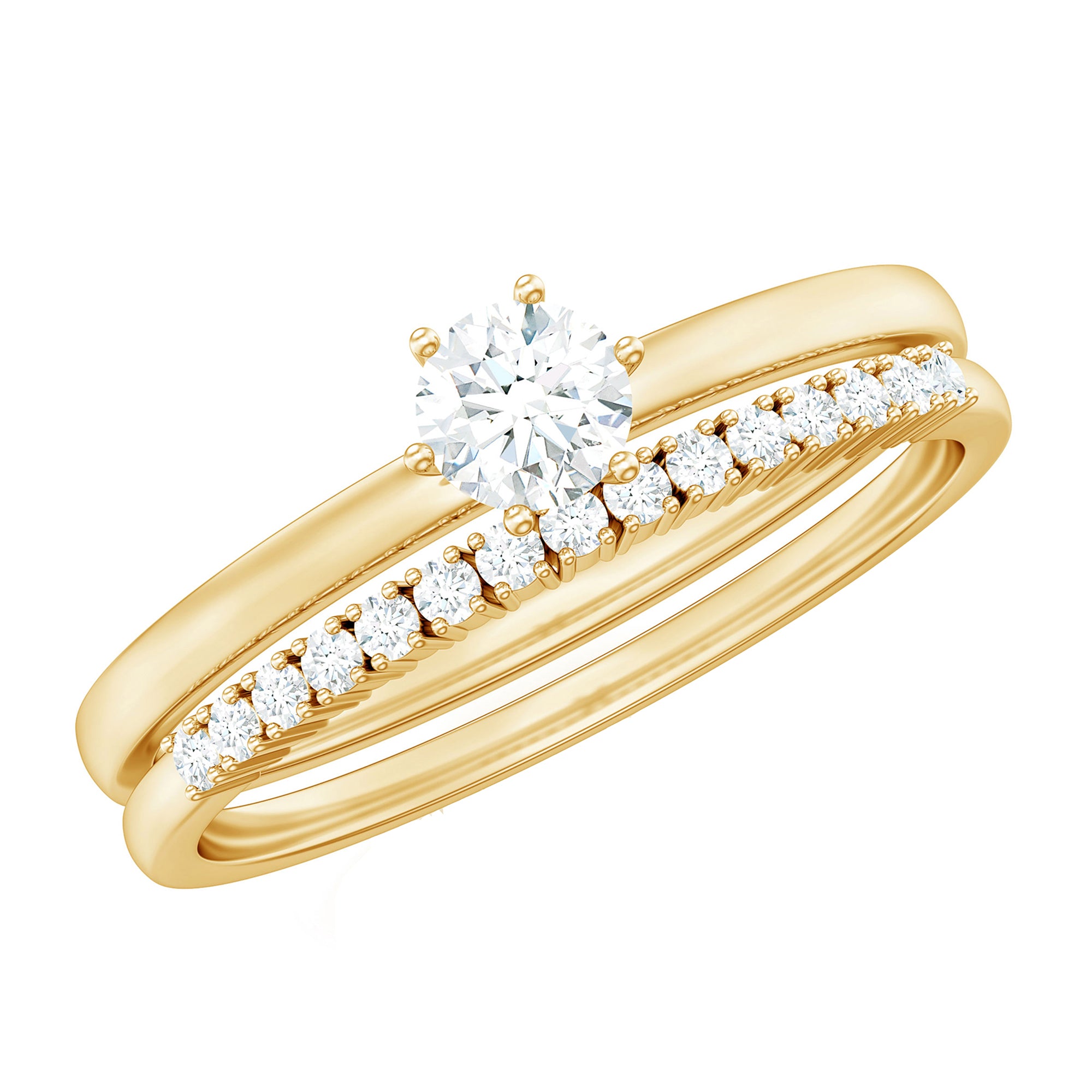 Simple Cubic Zirconia Solitaire Wedding Ring Set for Women AAAA - Rosec Jewels