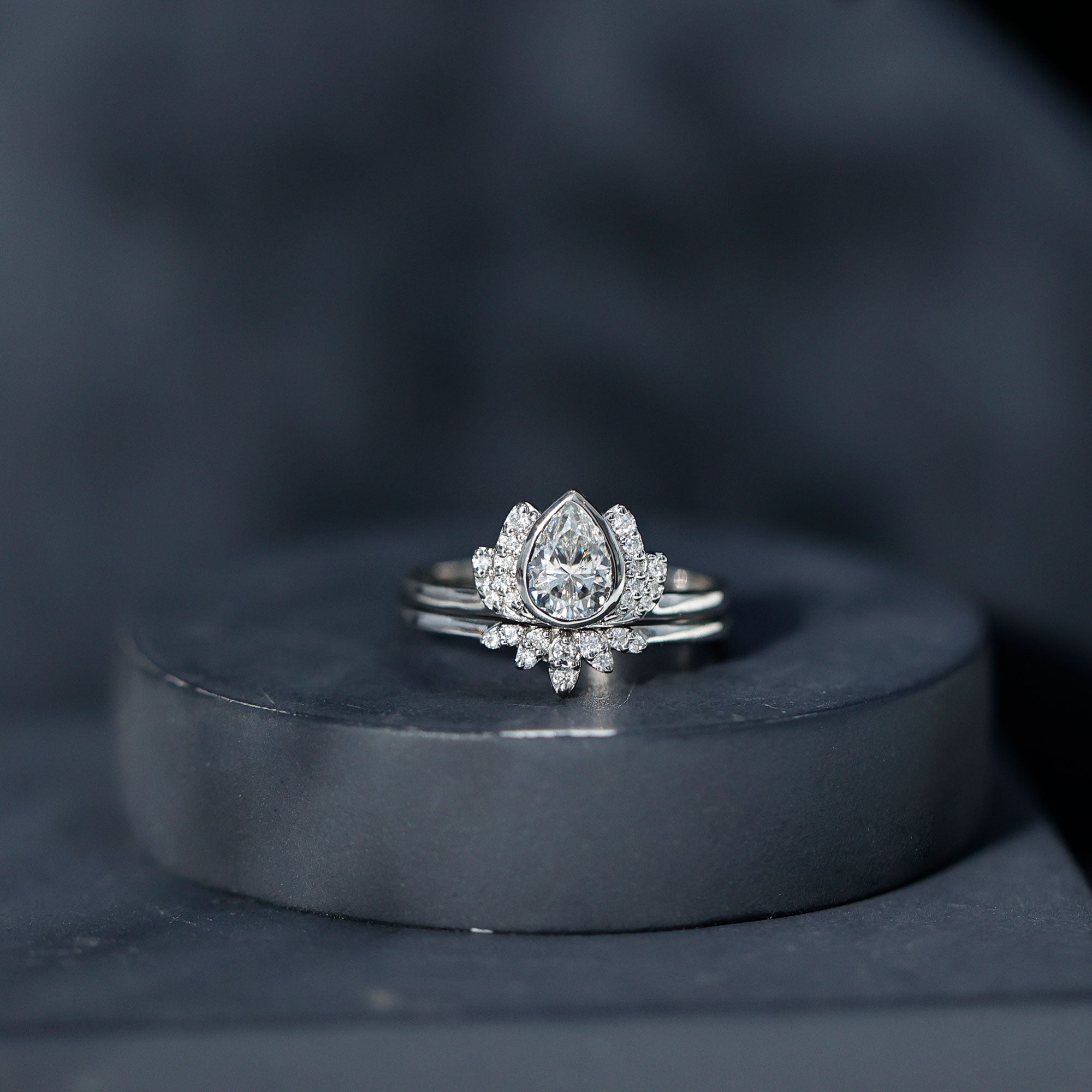 Certified Zircon Lotus Floral Bridal Wedding Ring Set AAAA - Rosec Jewels