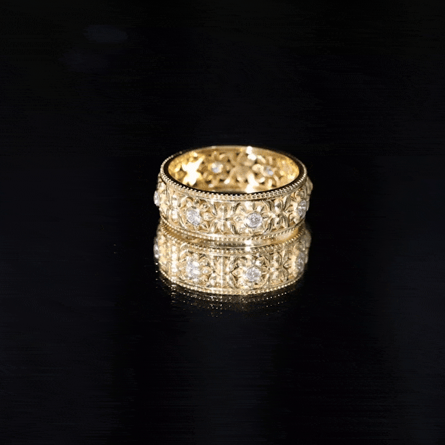 Flower Inspired Zircon Filigree Wedding Band AAAA - Rosec Jewels