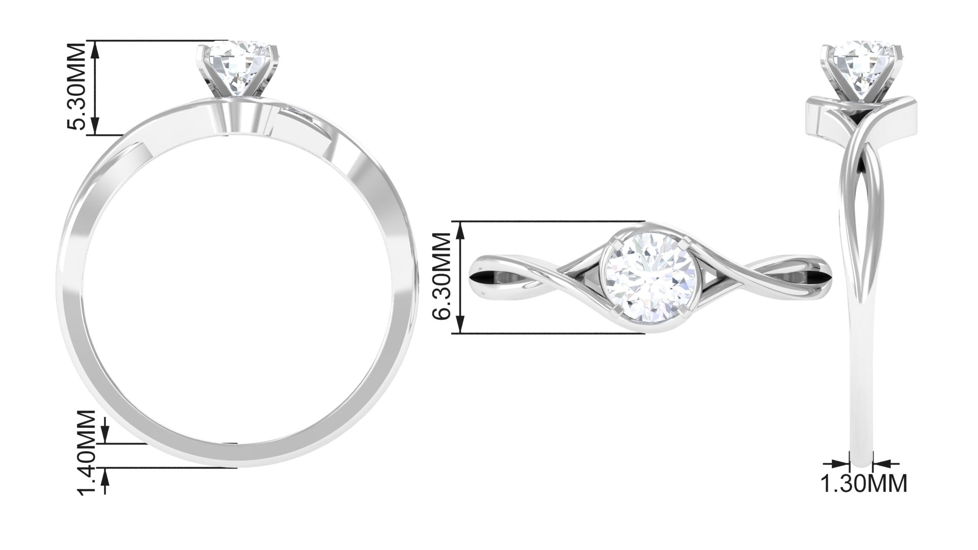 1/2 CT Round Solitaire Zircon Crossover Engagement Ring AAAA - Rosec Jewels